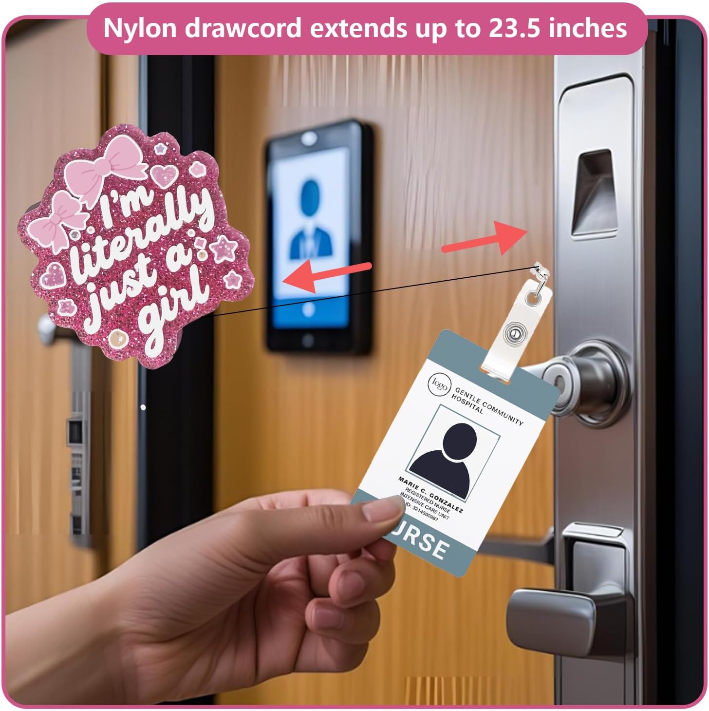 I'm Literally Just a Girl Funny Badge Reel Retractable for Nurse Doctor Nursing Student Medical Workers, Cute Pink ID Work Name Tag Badge Holder with Alligator Clip - Image 5