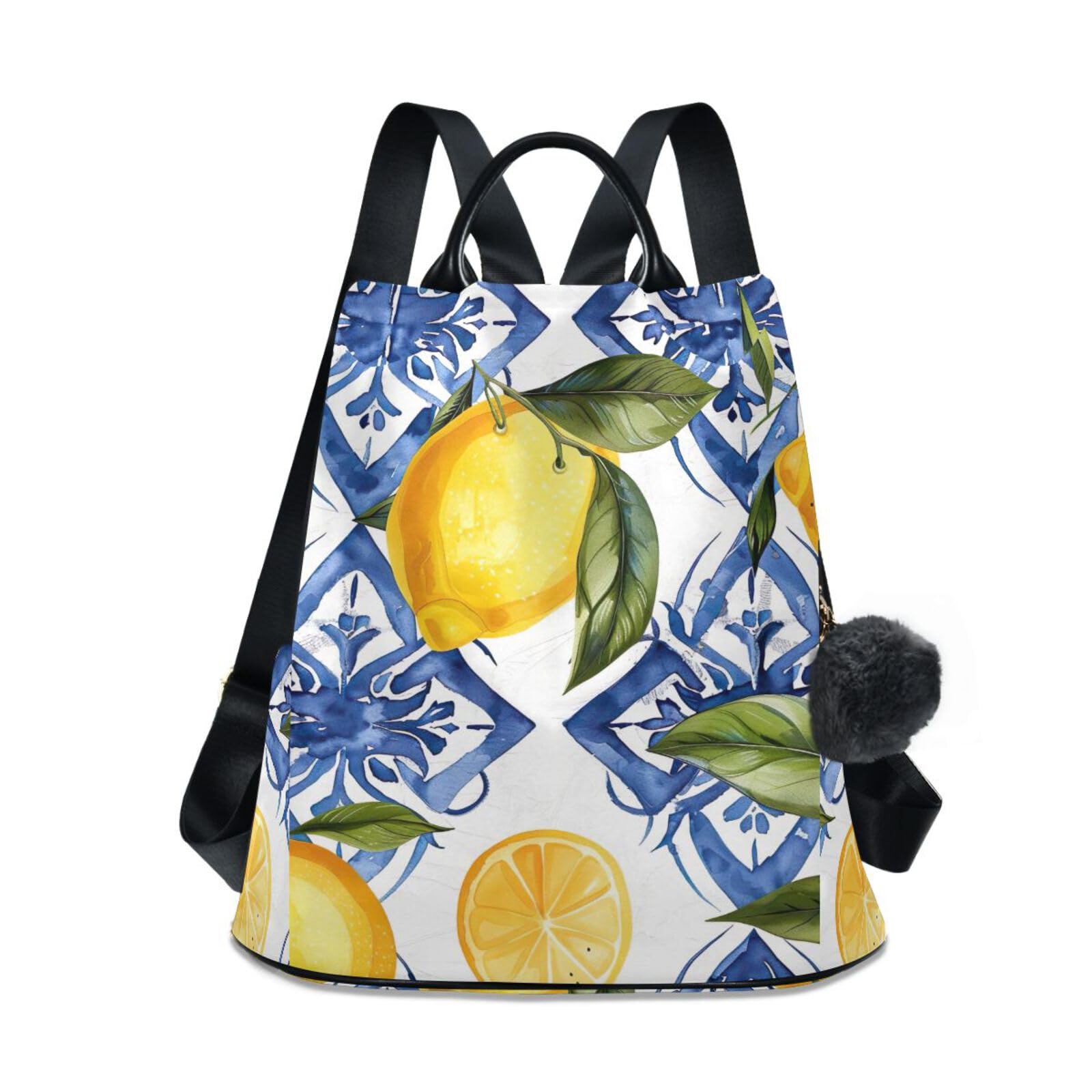 Mochila siciliana para mujer antirrobo en blanco y azul de lona resistente 8