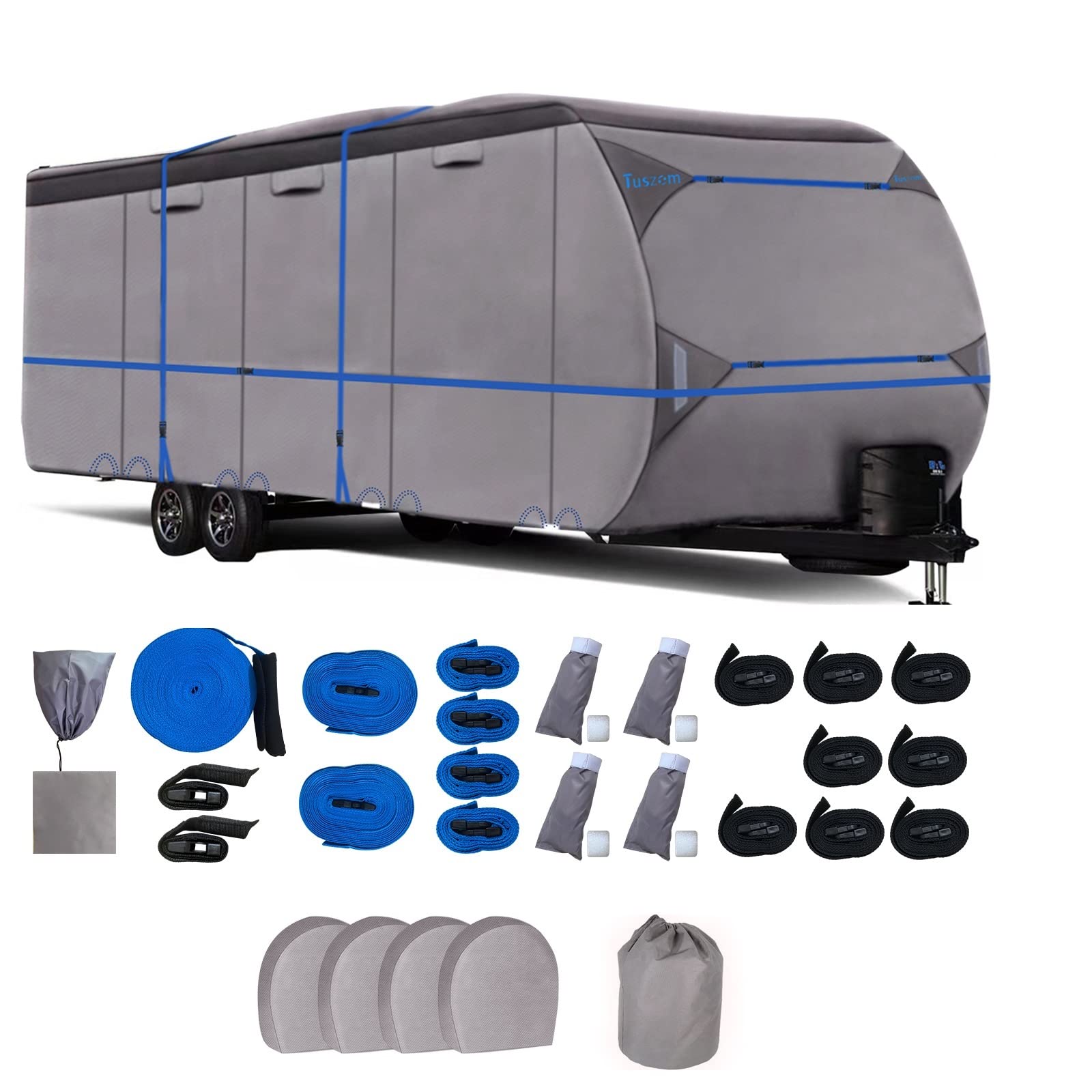Tuszom 100 Waterproof 600D RV Travel Trailer Cover Durable RipStop