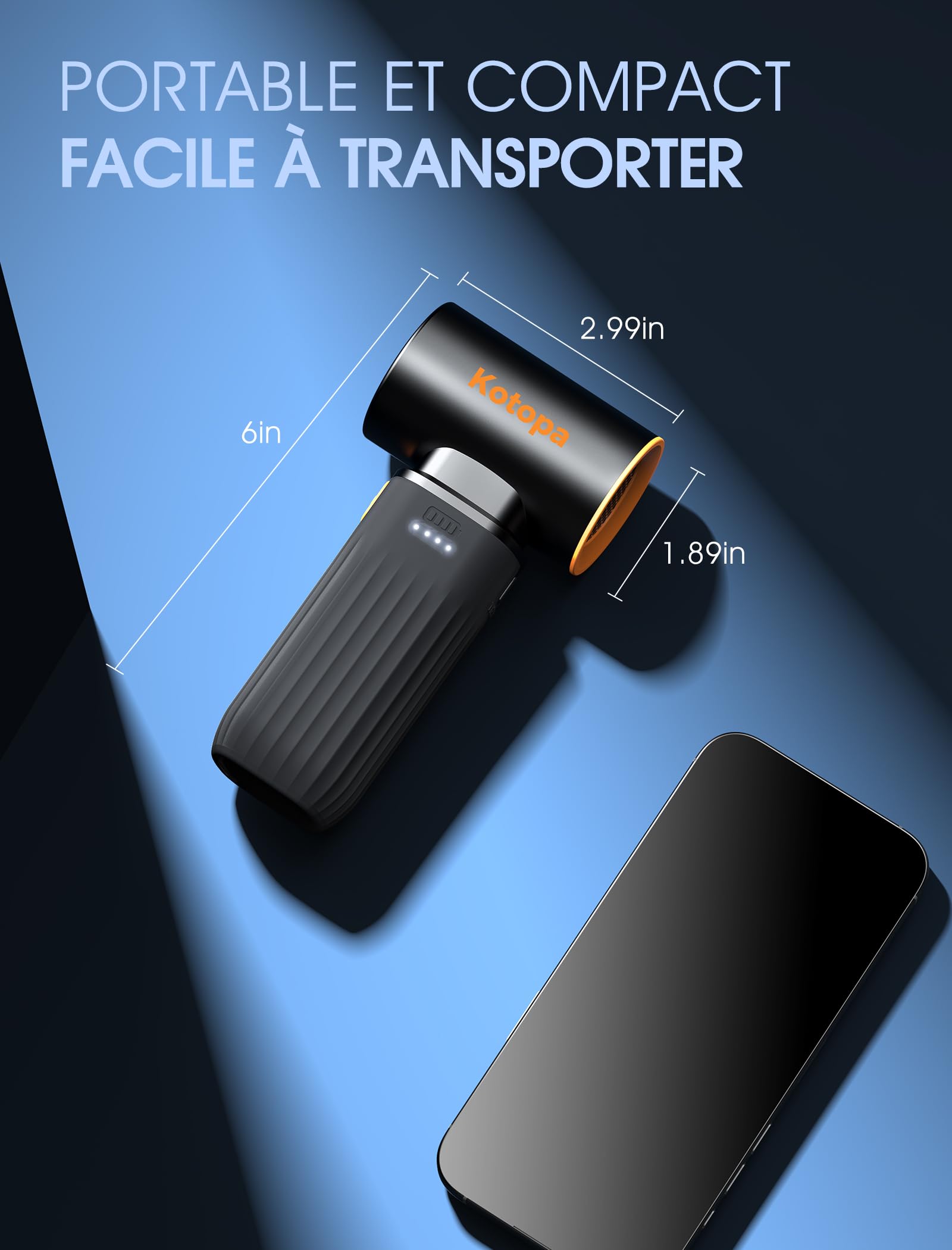 Kotopa Souffleur Air Comprimé, 3 Vitesses 200000 RPM, Mini Souffleur Sans Fil Puissant avec Batterie 8000 mAh, Adapté au Nettoyage des Ordinateurs, Claviers, Automobile et Extérieur (noir)