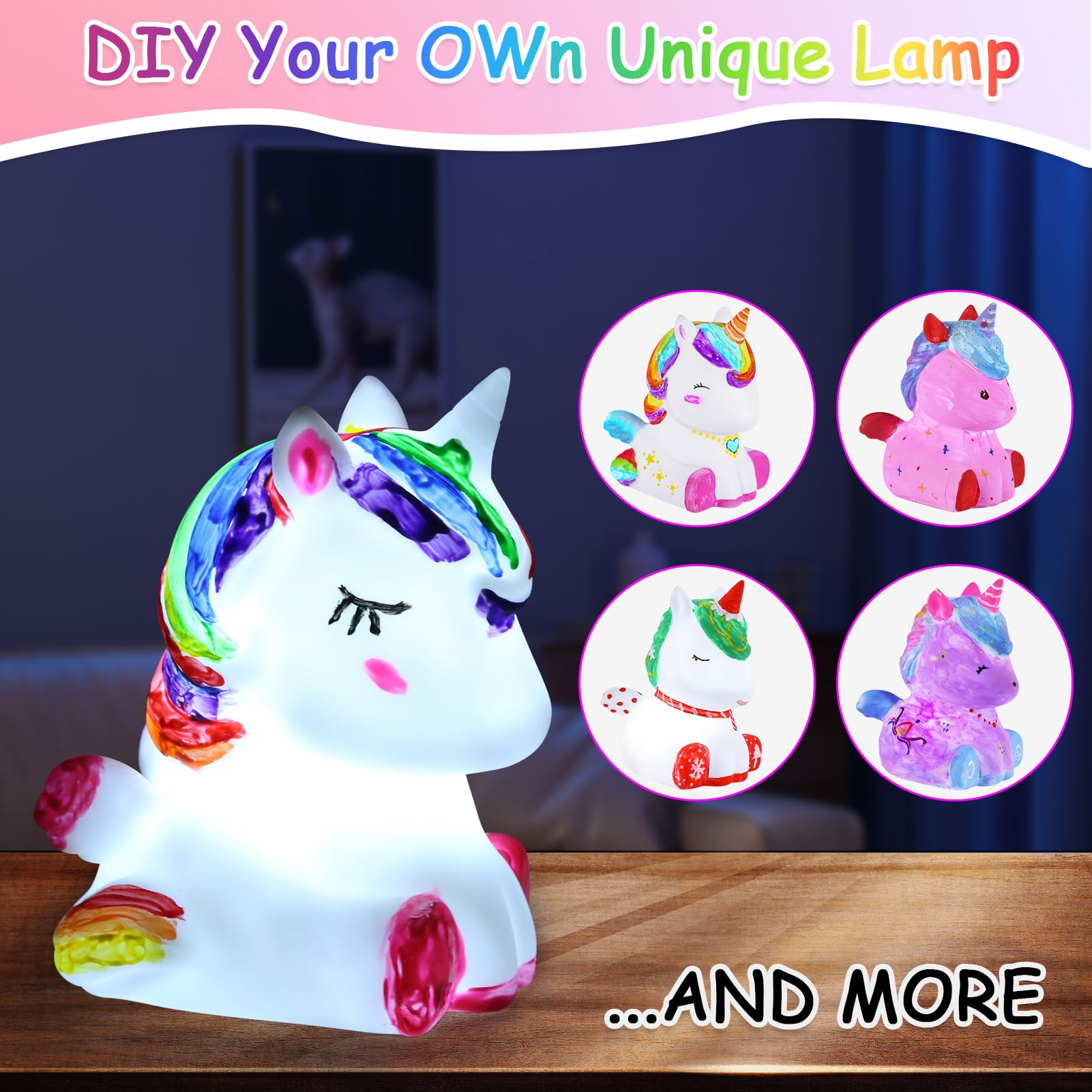 LinStyle Zestaw do malowania 3D lampka nocna jednorożca, zestaw artystyczny i rzemieślniczy, kreatywny wypoczynek dziewczyna dziecko, jednorożec zabawka dla dziewczynki, prezent urodzinowy dla