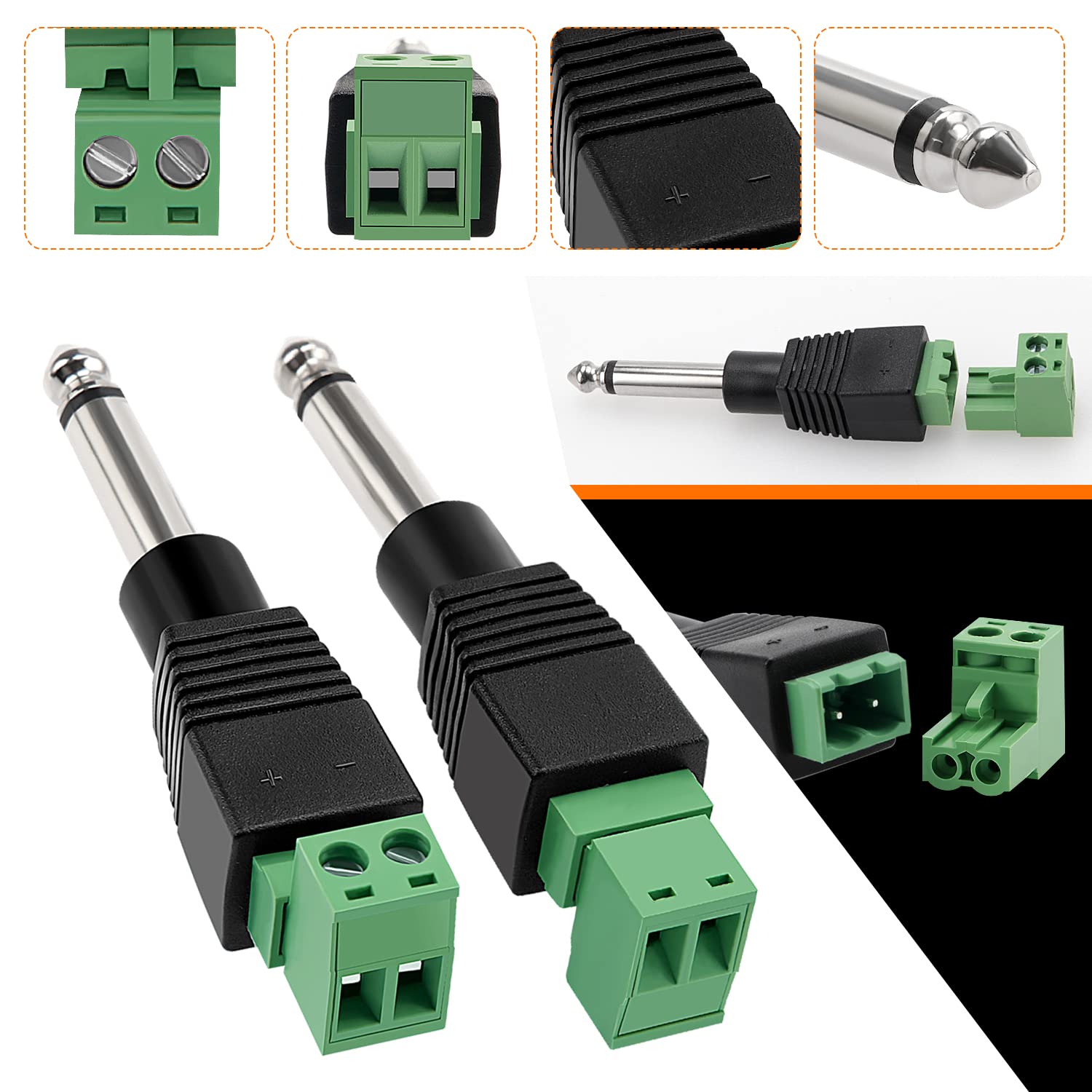 KUOQIY 5 PCS 6.35mm TRS Male Plug to Screw Terminal Adapter, 1/4 Inch Mono Solderless Connector - Image 3