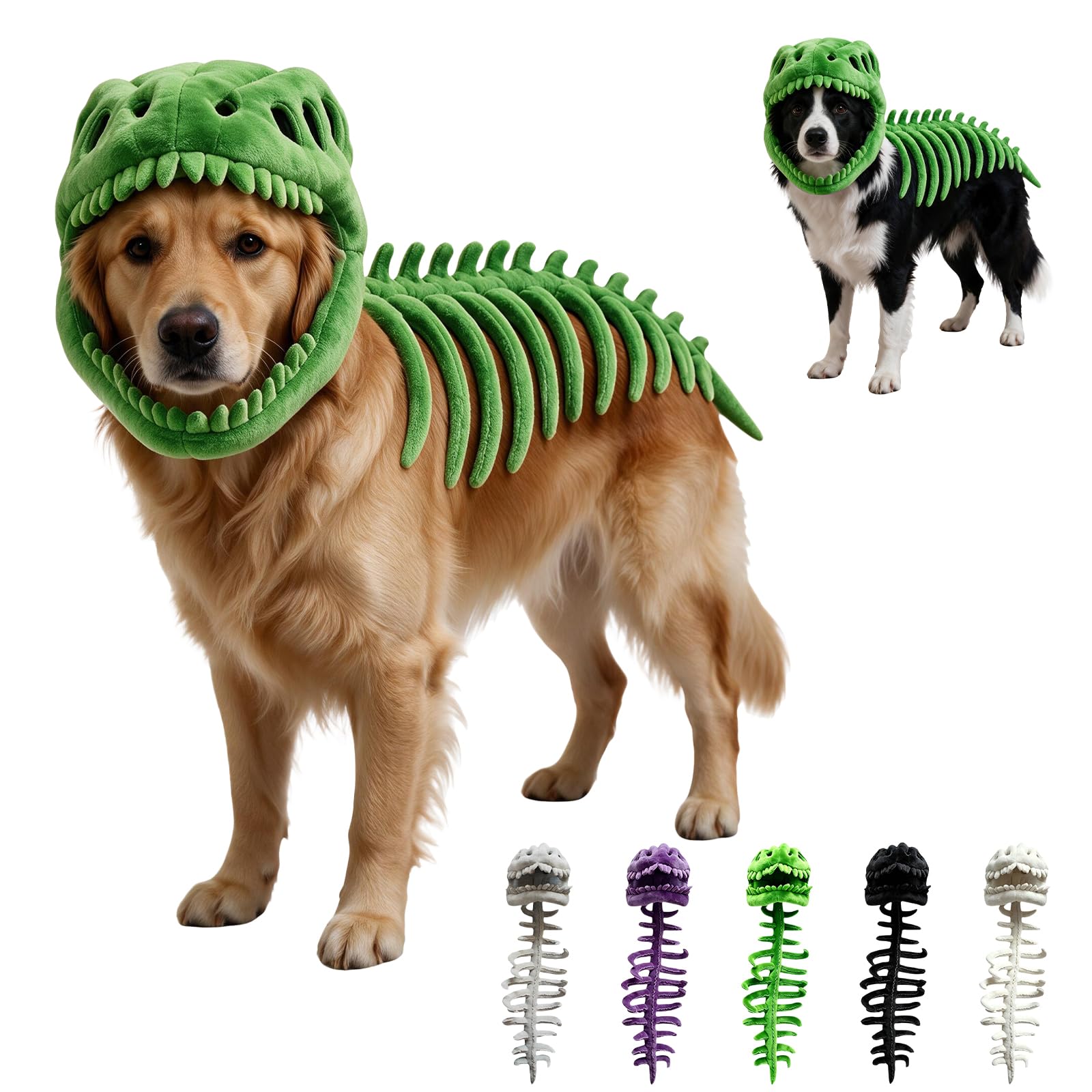 Pet Dinosaur Skeleton Halloween Costume 3D Bone Plush Hood Outfit