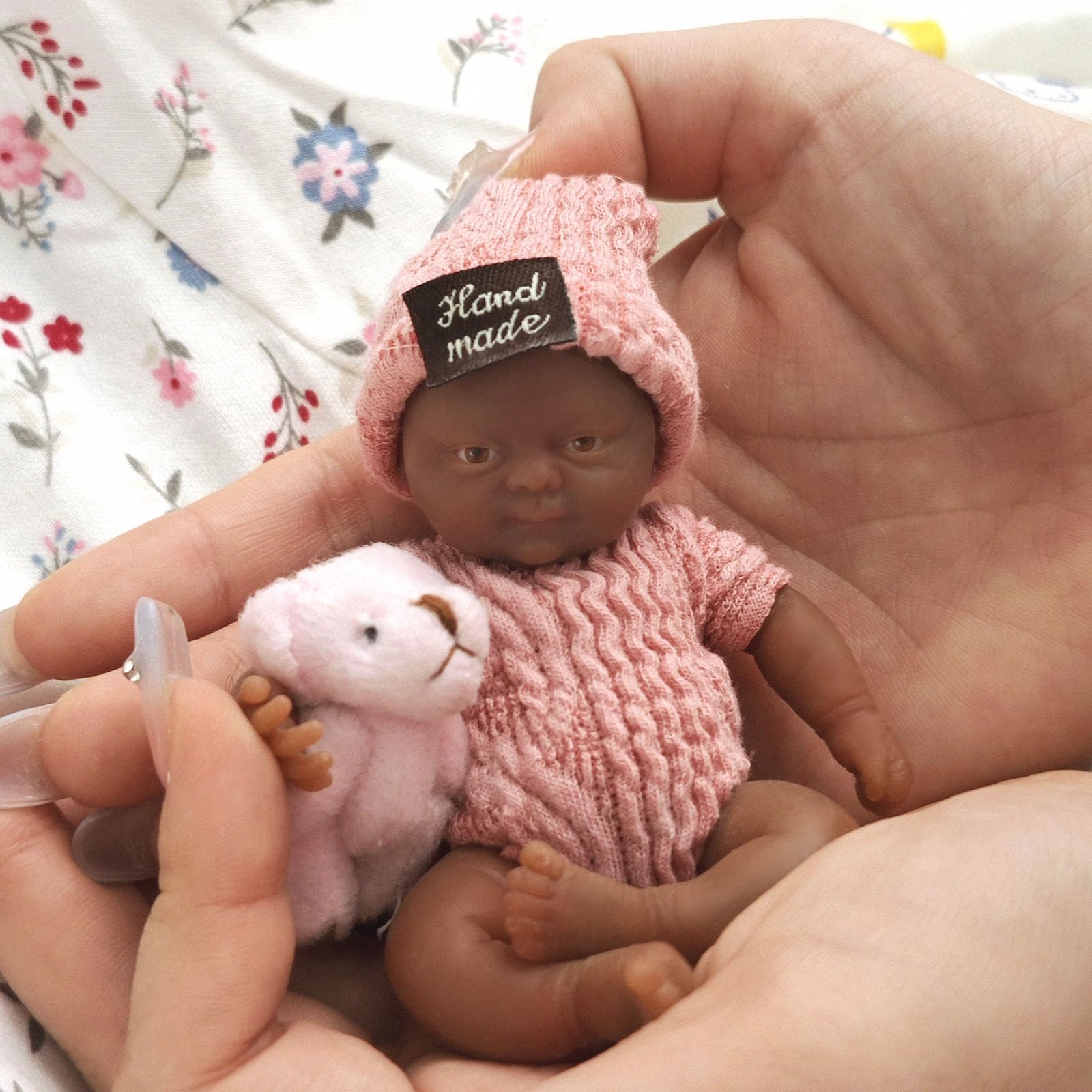 MYREBABY 4.5 Inch Mini Baby Doll Black Silicone Realistic Baby Doll Full Body Stress Relief