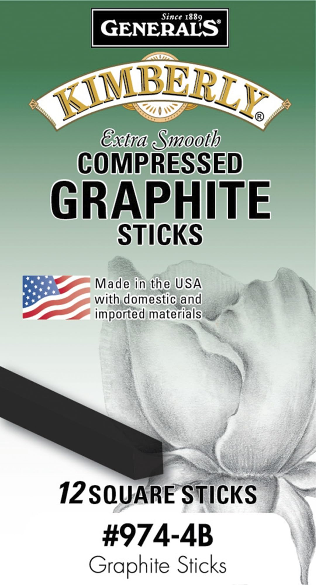 General's Kimberly Compressed Graphite Sticks, 4B Hardness, Black, Pack of 12