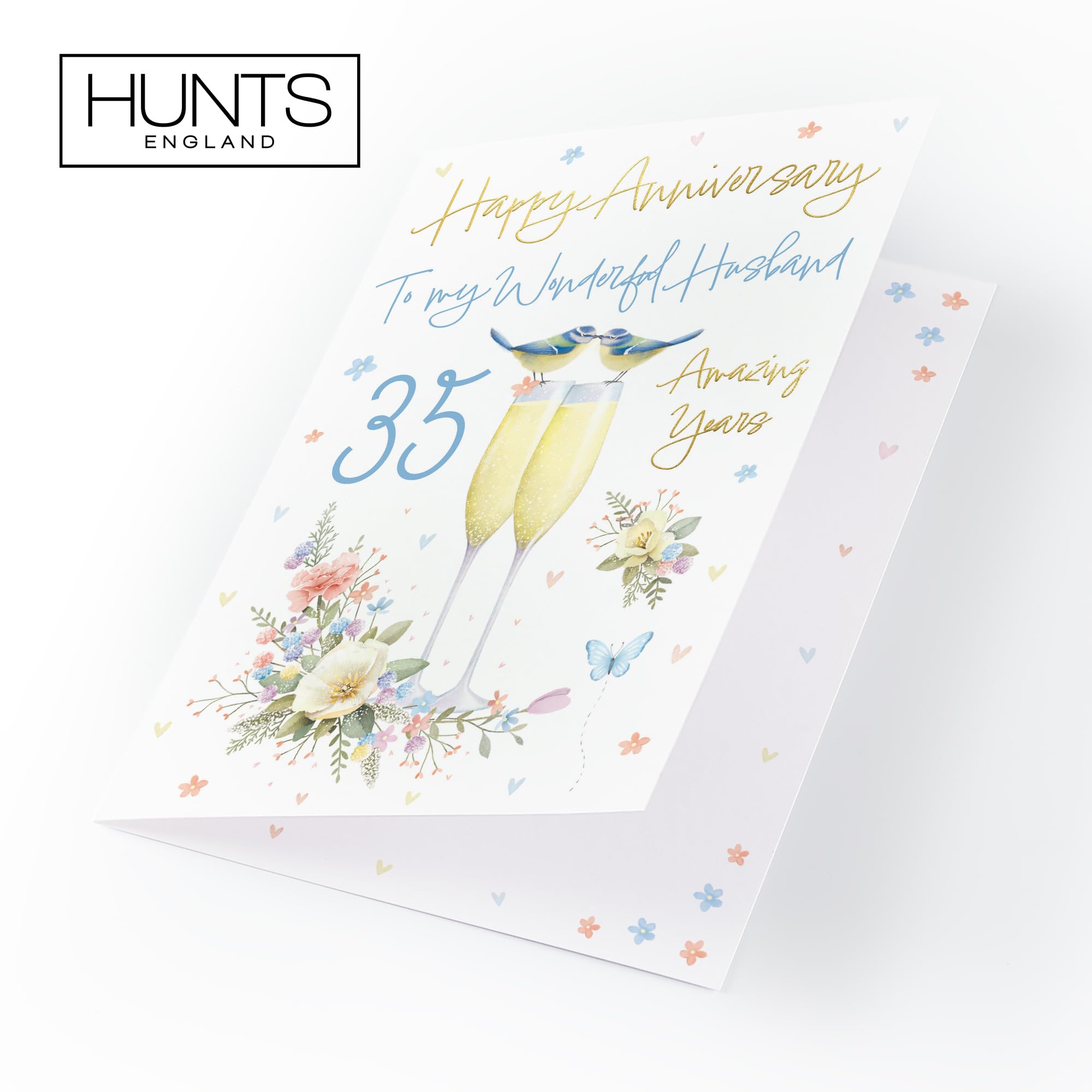 Hunts England, Husband 35th Anniversary Card, A5 Size, Champagne Flutes, Gold Foil, 35th Anniversary Card For Husband - Image 4