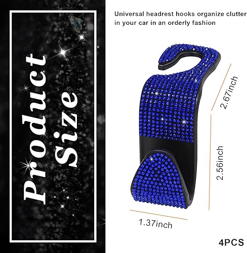 Miniatura 2 de Ziciner 4 piezas de ganchos con brillantes para reposacabezas de asiento de auto, organizador de almacenamiento con cristales de rhinestone para el