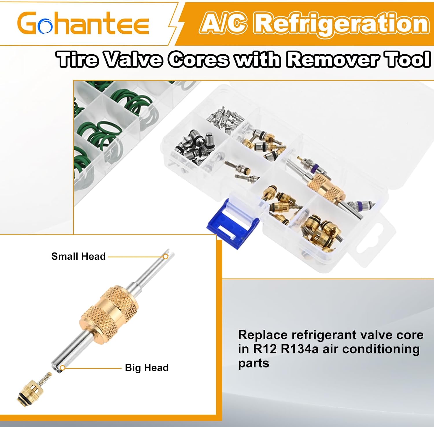 Car A/C Repair Kit, 270PCS O-Ring Seals Kit 18 Sizes + 40PCS Car Air Conditioner Valve Core Kit, R12 R134a Refrigeration Tire Valve Stem with Double Head Dual Dismantling Remover Tool, Rubber O-Rings