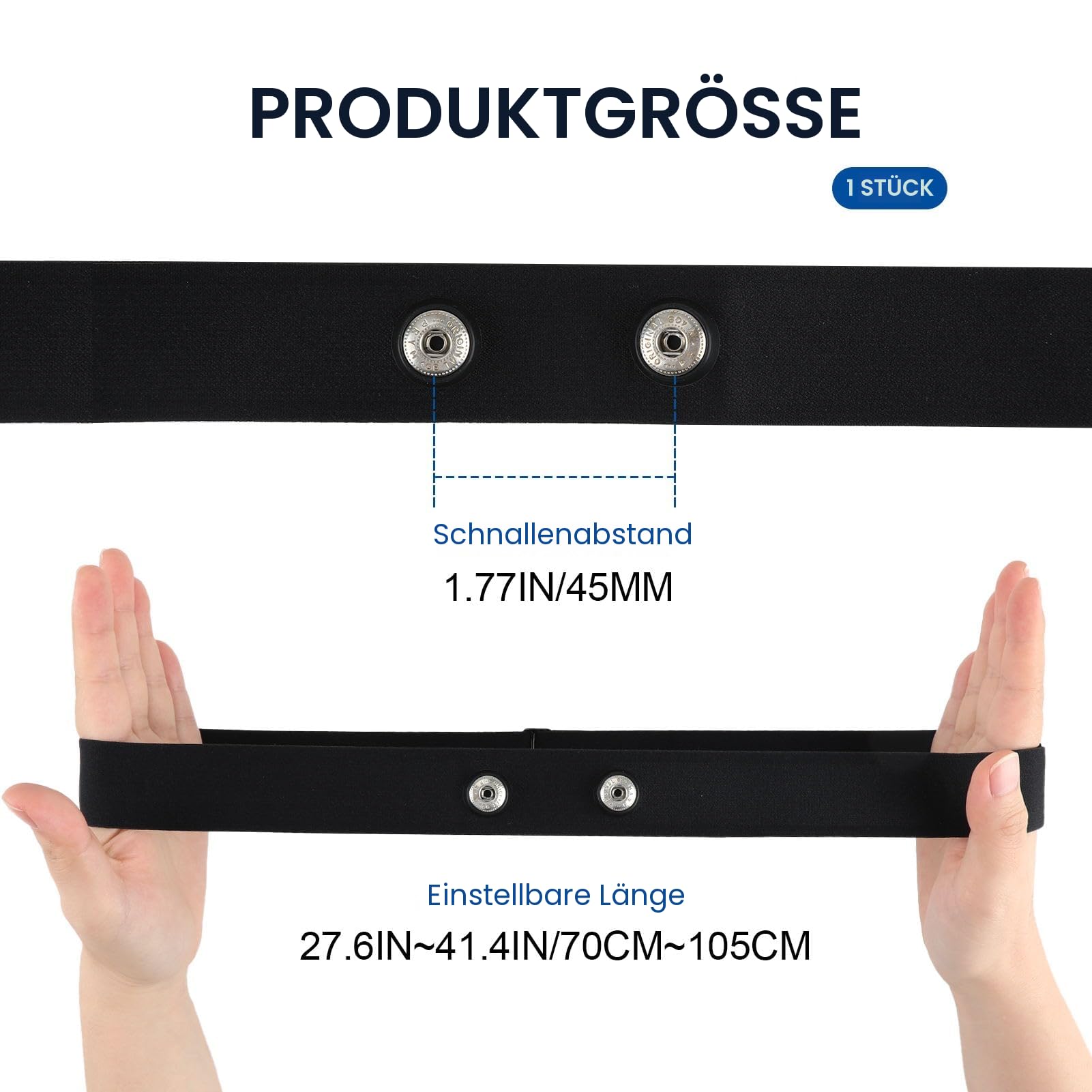 Cardio-Gürtel verstellbar (70 cm bis 105 cm) für Herzfrequenzsensor, Bluetooth Ant+ Cardio-Gürtel, kompatibel mit Garmin, Wahoo, Polar H10 H9, Coospo, Magene, Bryton, Livlov