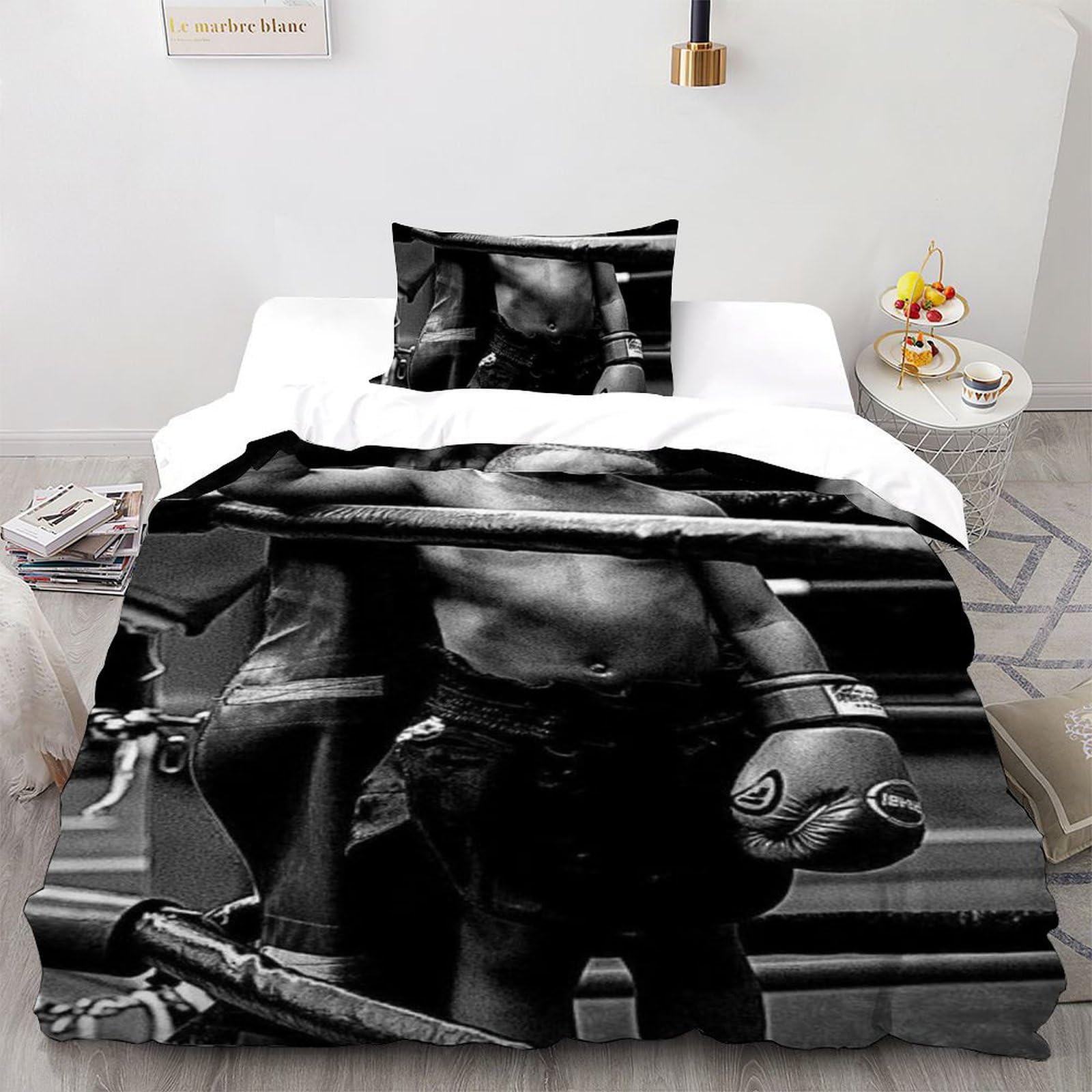 Housse de couette 135x200 boxe imprimé 3D parure de lit microfibre