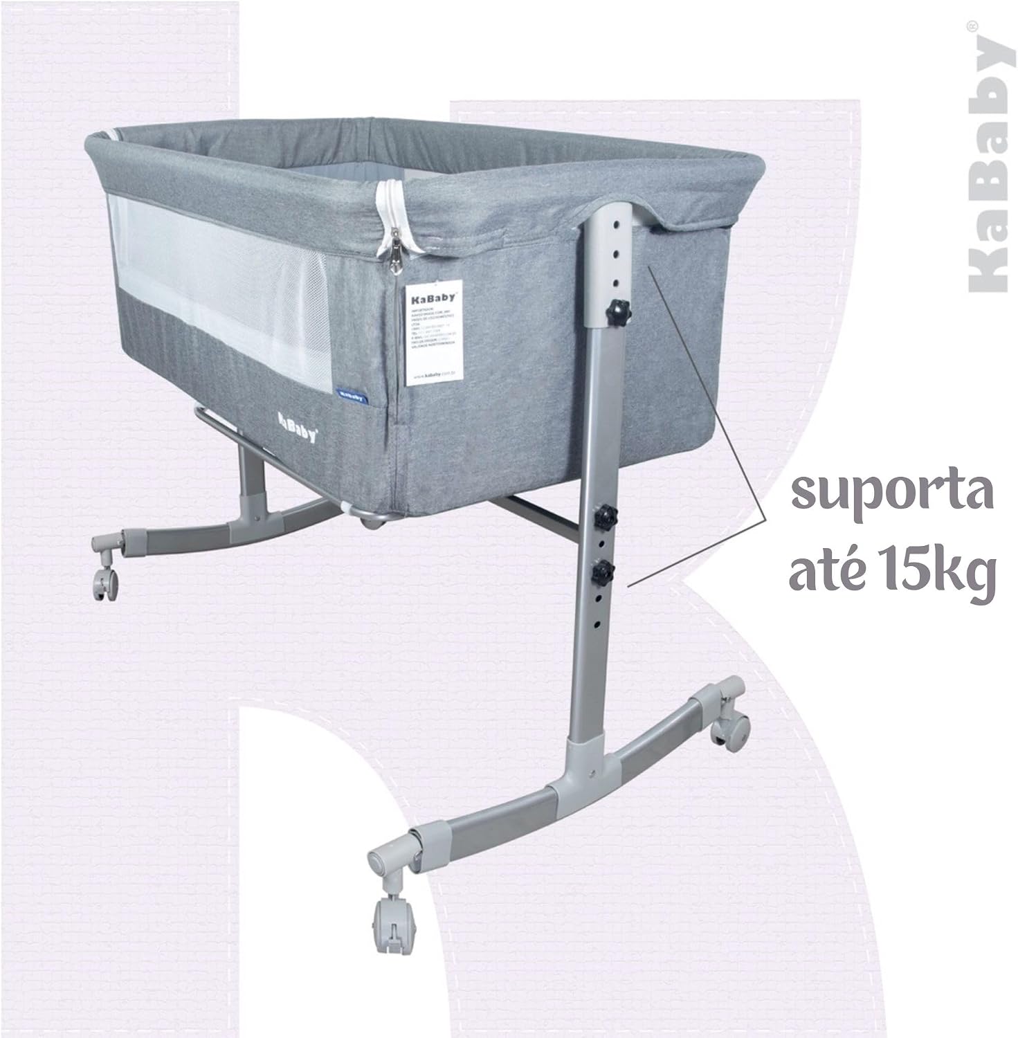 Berço Portátil Sleep 3 em 1 Moisés Co-bed Acopla na Cama - Cinza Kababy