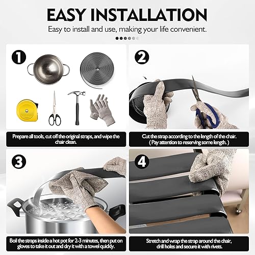 Miniatura 7 de LukLoy Correas de vinilo de 2 pulgadas de ancho para reparación de sillas de patio, 20 pies de largo, correas de repuesto con 20 remaches (marrón)