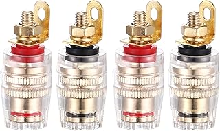 Facmogu 2 Pairs Mini Gold Plated Insulated 5-Way Binding Post Banana Plugs 4mm, 24K Gold Plated Sold Brass Amplifier Speaker Terminal Binding Post Banana Jack, Black & Red - Short