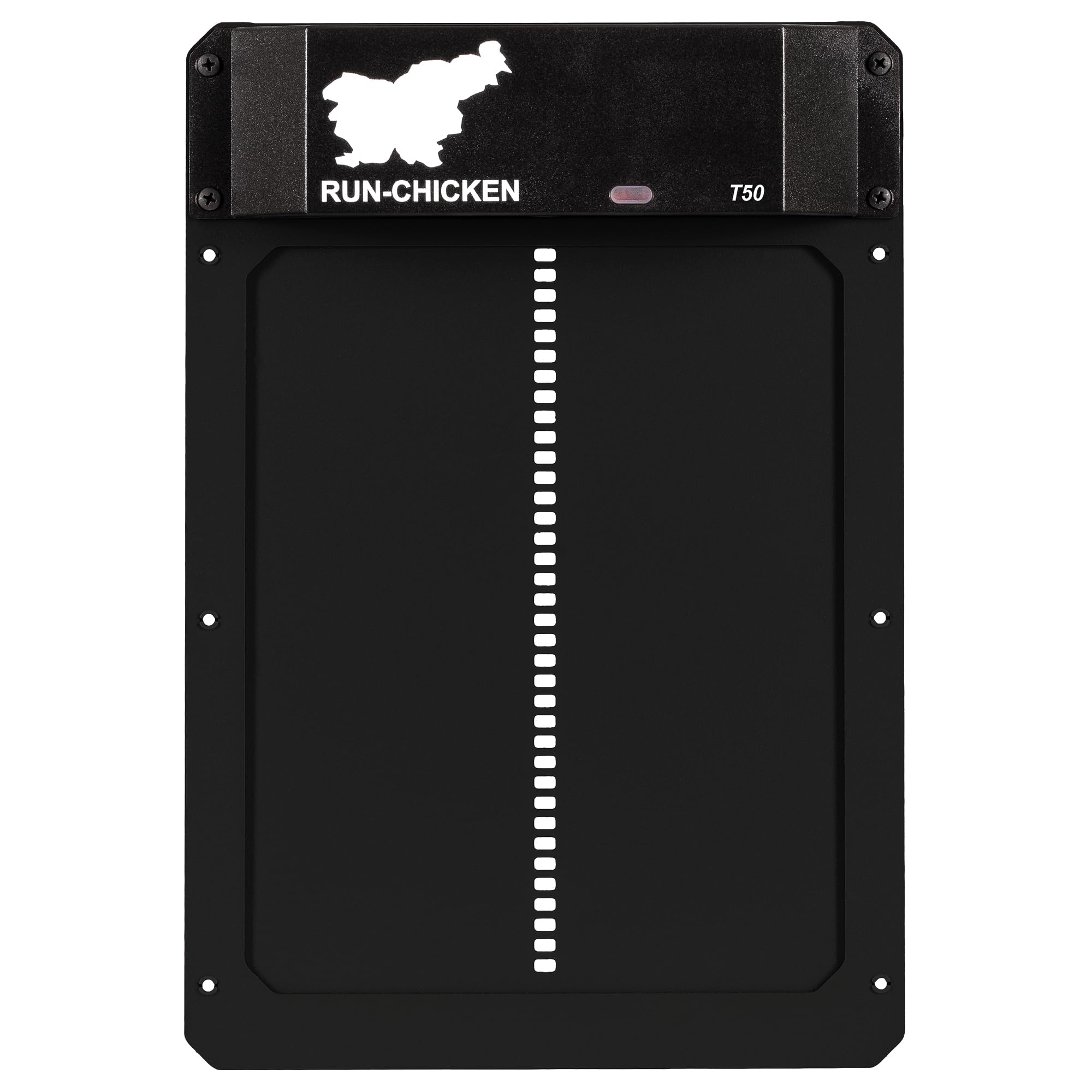 Run‑Chicken Door T50 Onyx – Puerta automática Negra para gallineros, Aluminio Resistente, Control por App, Sensor de luz y Temporizador con retardo, Apta para Exteriores