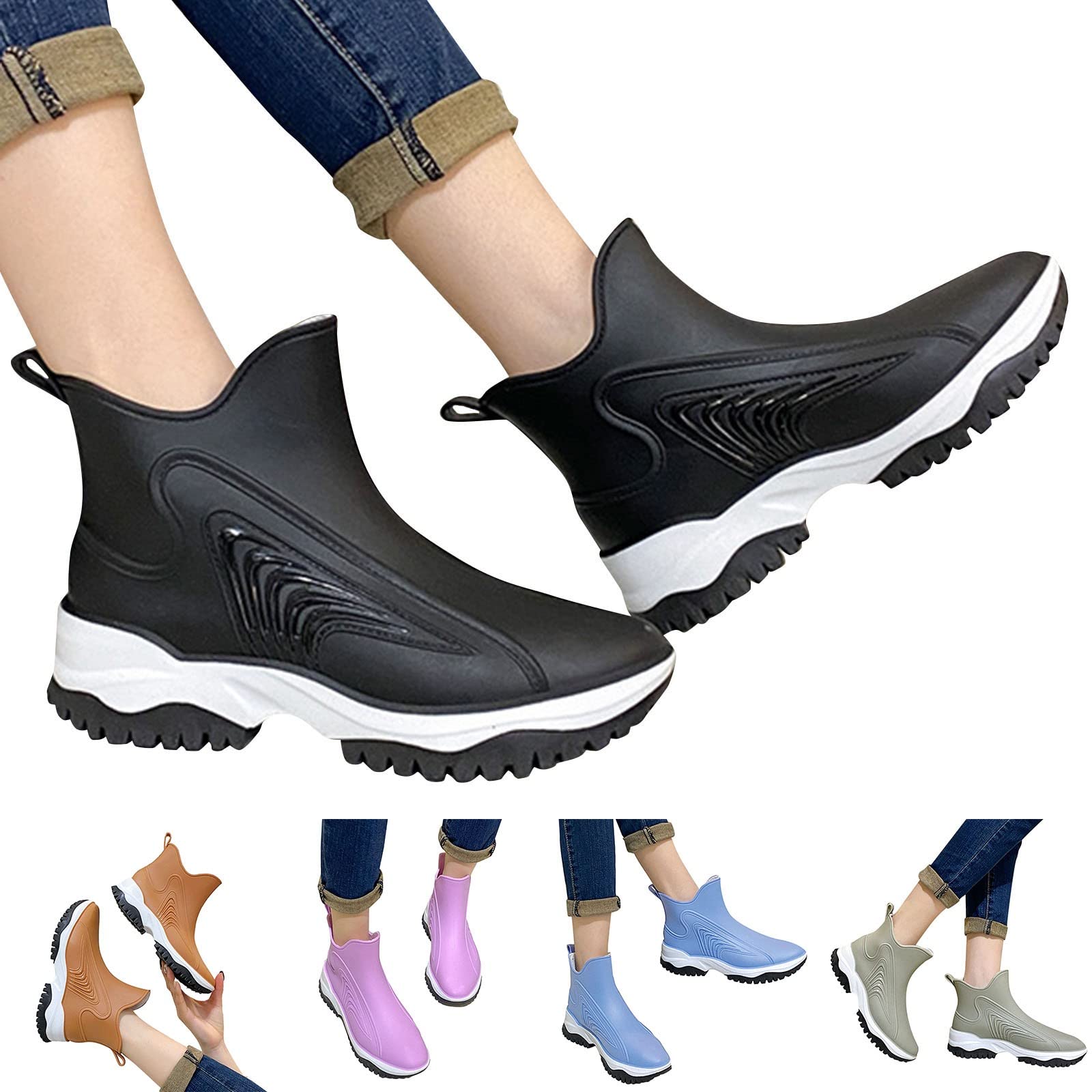Zapatos de lluvia al aire libre impermeables zapatos de cocina zapatos de goma suaves y cómodas botas de lluvia con tubo medio zapatos hallux valgus mujer