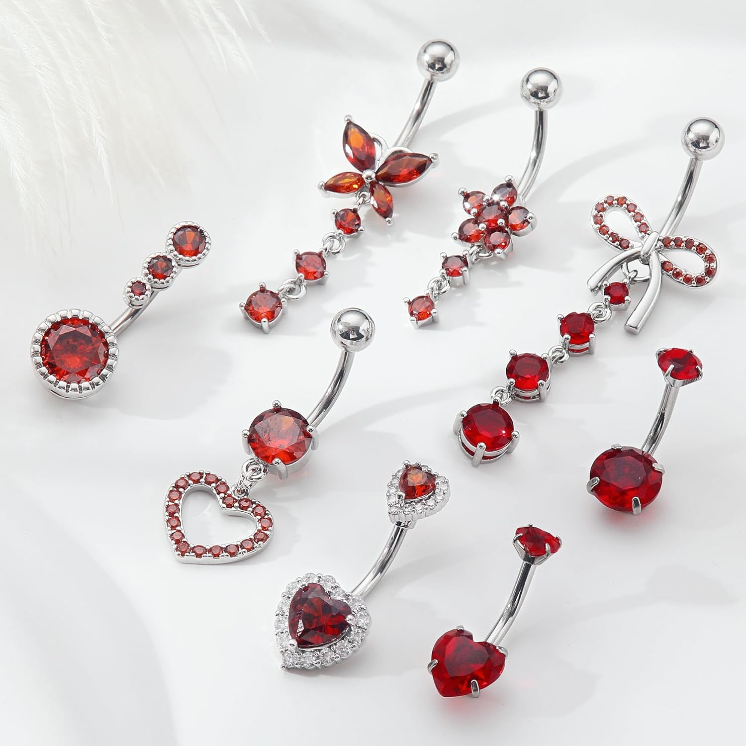 8Pcs Gold Pink Silver Belly Button Ring Dangle Navel Belly Piercing Jewelry Cute CZ Butterfly Heart Flower Bow Navel Belly Rings for Women 14G Hypoallergenic Surgical Stainless Steel Dainty Dangling Dangly Belly Button Piercing Pack - Image 2