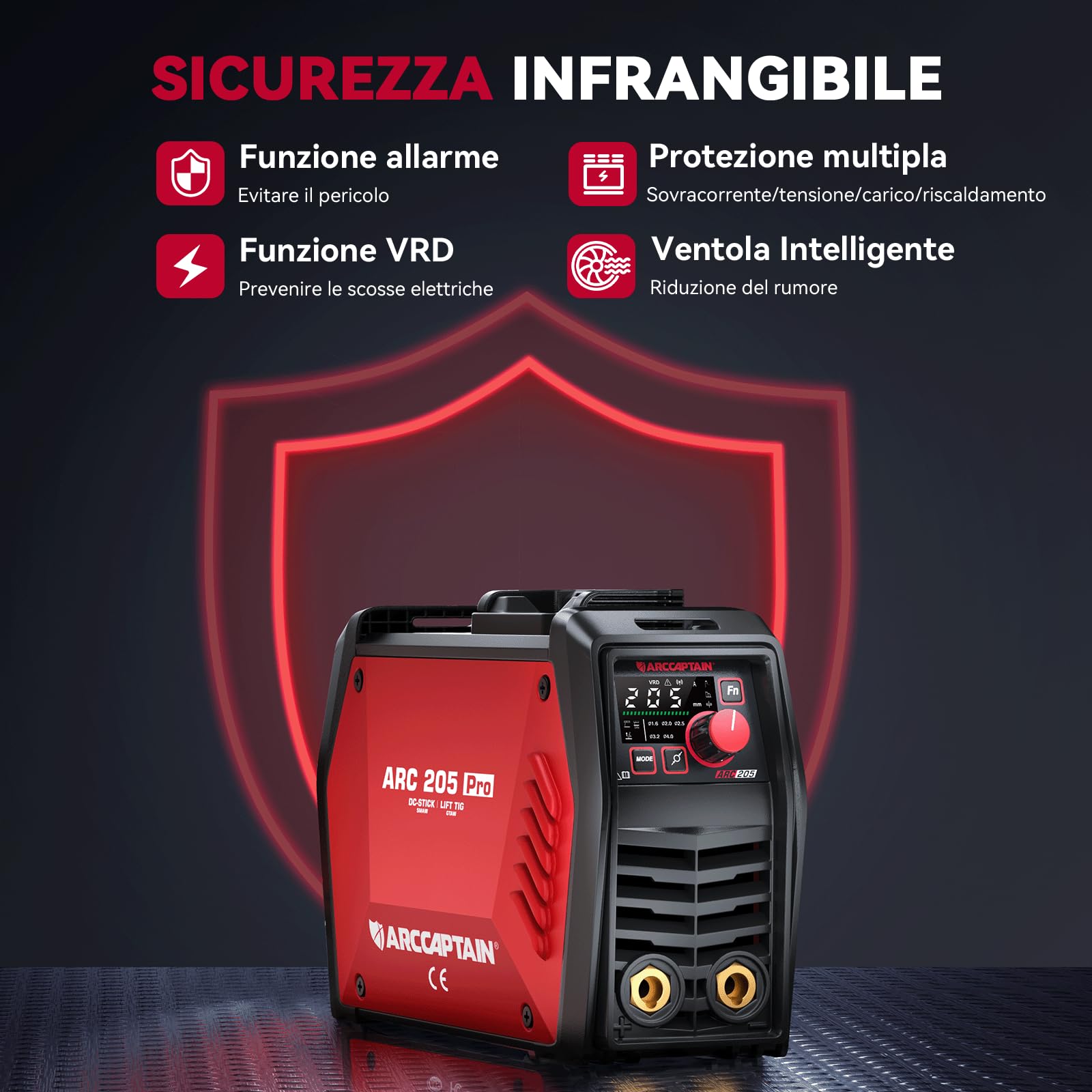 ARCCAPTAIN Saldatrice Elettrodo iControl ARC205 Pro [Controllo APP] 205Amp ARC/Lift TIG saldatrice, display a LED, IGBT Inverter 230V MMA saldatore con avvio a caldo, forza d'arco, e Anti-Stick