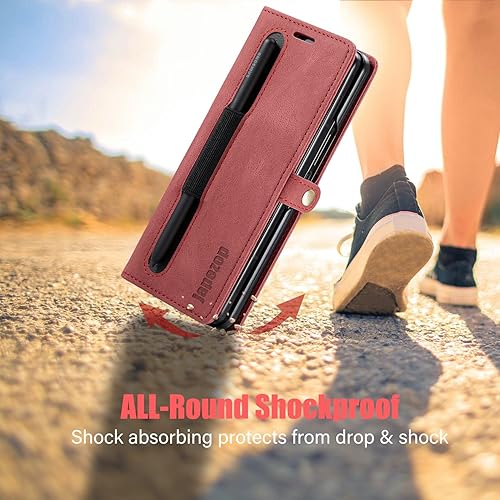 Miniatura 6 de Funda para Samsung Galaxy Z Fold 3 con soporte para bolígrafo S, funda tipo cartera para Galaxy Z Fold 3 con tarjetero con bloqueo magnético RFID,