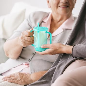 Sliner 3 Pcs Adult Sippy Cups for Elderly with Straw, Blue