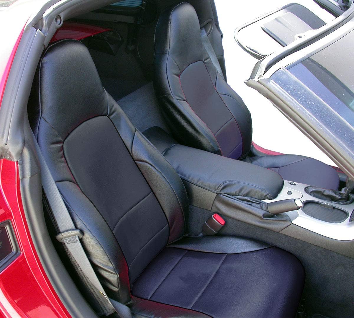 Iggee 2005-2013 Chevy Corvette C6 Artificial Leather Custom Made Original fit Front Seat Covers (Black)