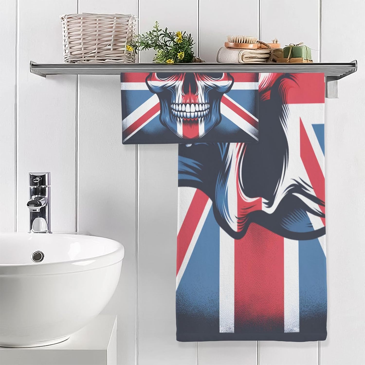Hand Towels Premium Soft and Highly Absorbent Skull with British Flag 2 Pcs Towels for Bathroom Set 100% Cotton Decorative Face Towels