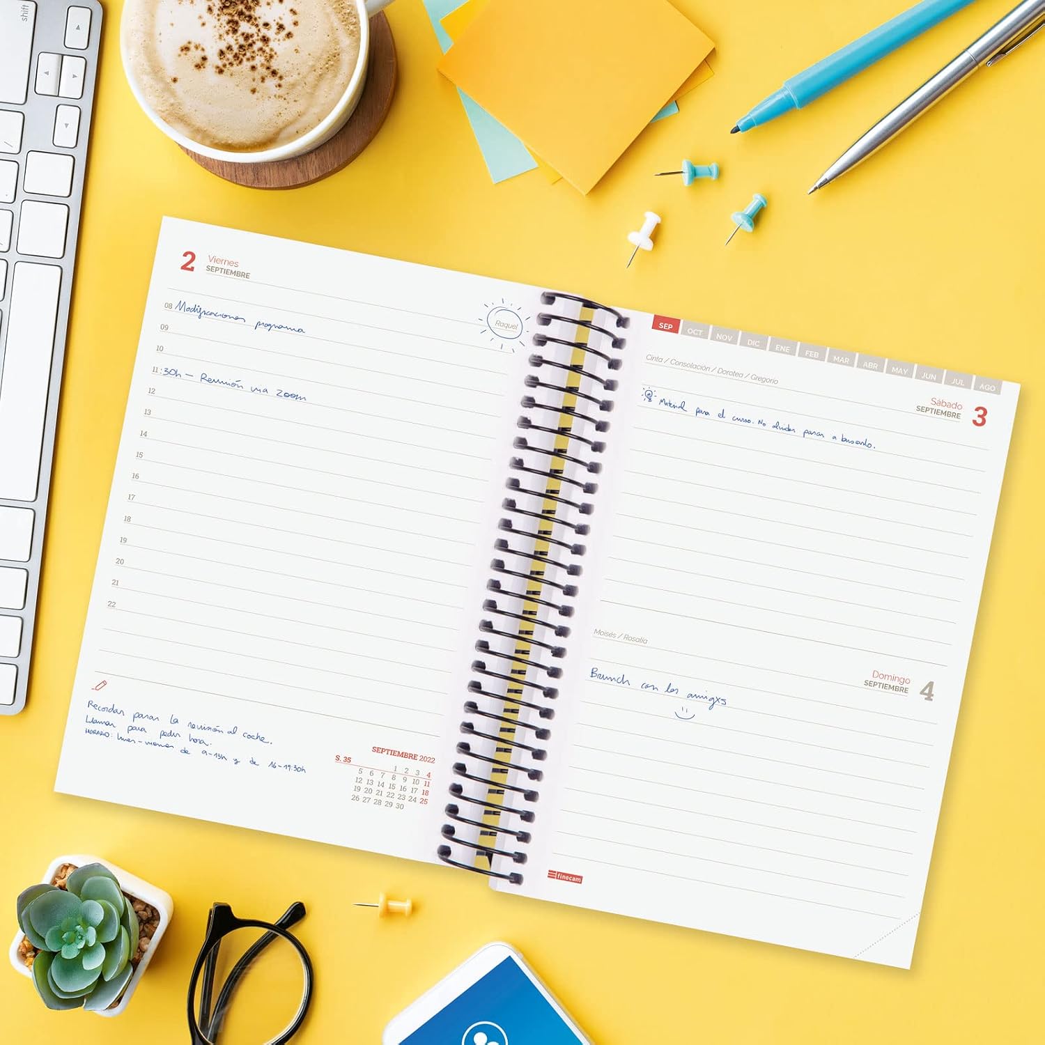 Finocam - 2022 2023 Diary Espir Label 1 Day Page September 2022 - August 2023 (12 Months) Spanish Cobalt Blue