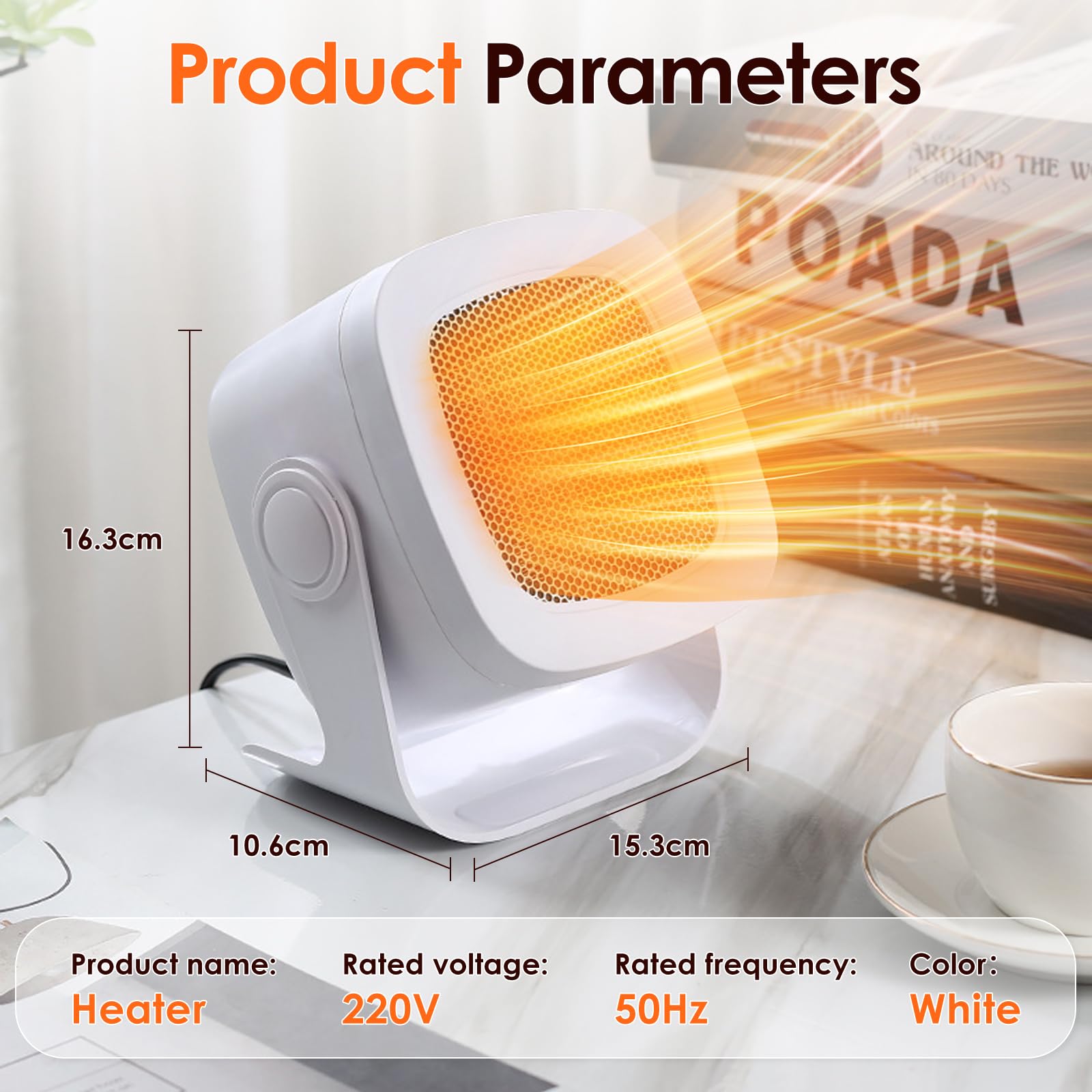 Chauffage Soufflant, PTC Mini Chauffage Electrique Oscillation à 90°, Chauffage électrique avec 2 Modes, Chauffage d'appoint Compact, Portatif Chauffage pour Salon, Chambre et Bureau