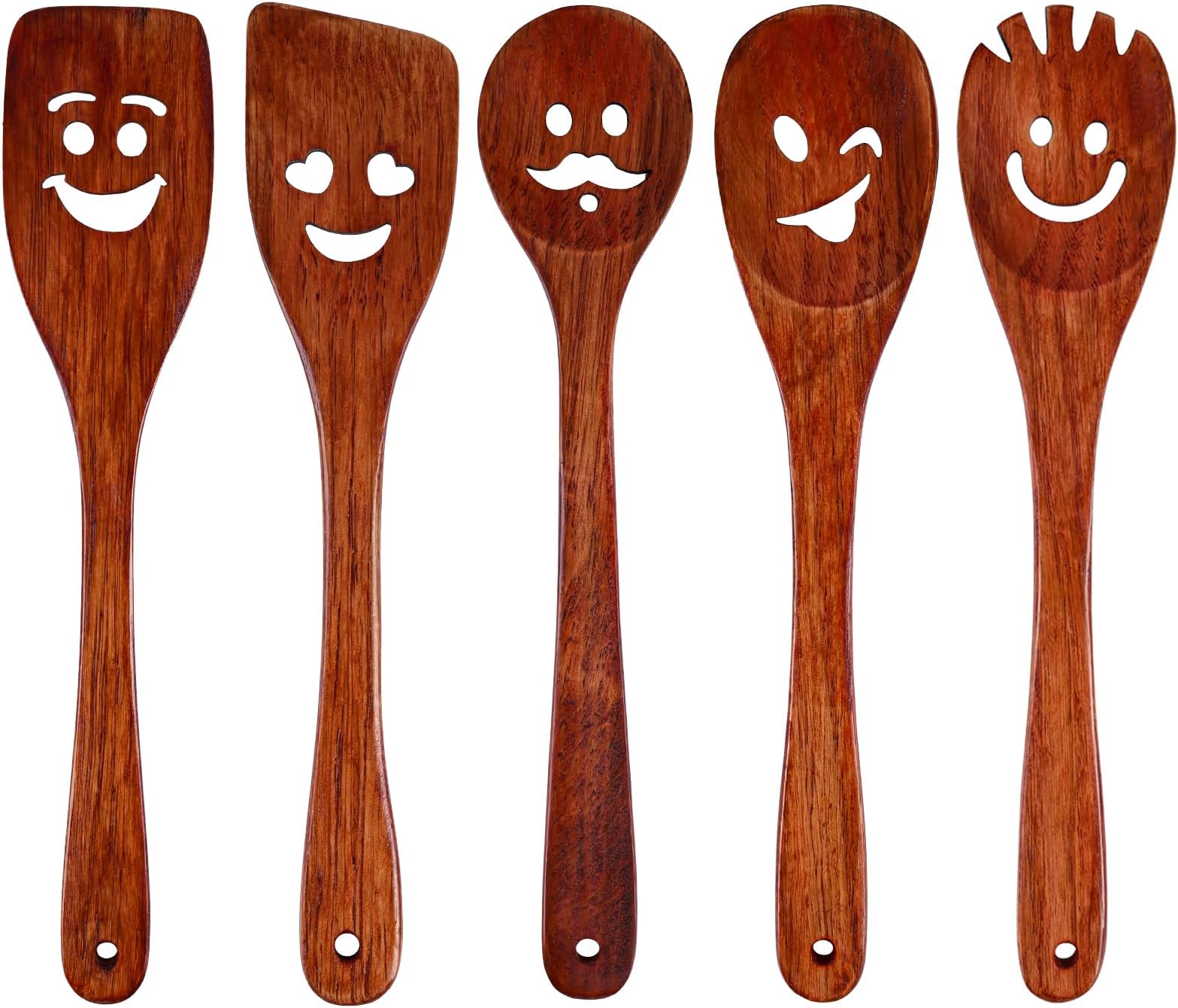 HANSGO 5PCS Wooden Spatula Set, 12 Inch Cast Scraper, Cute Face Expression Cooking Utensils