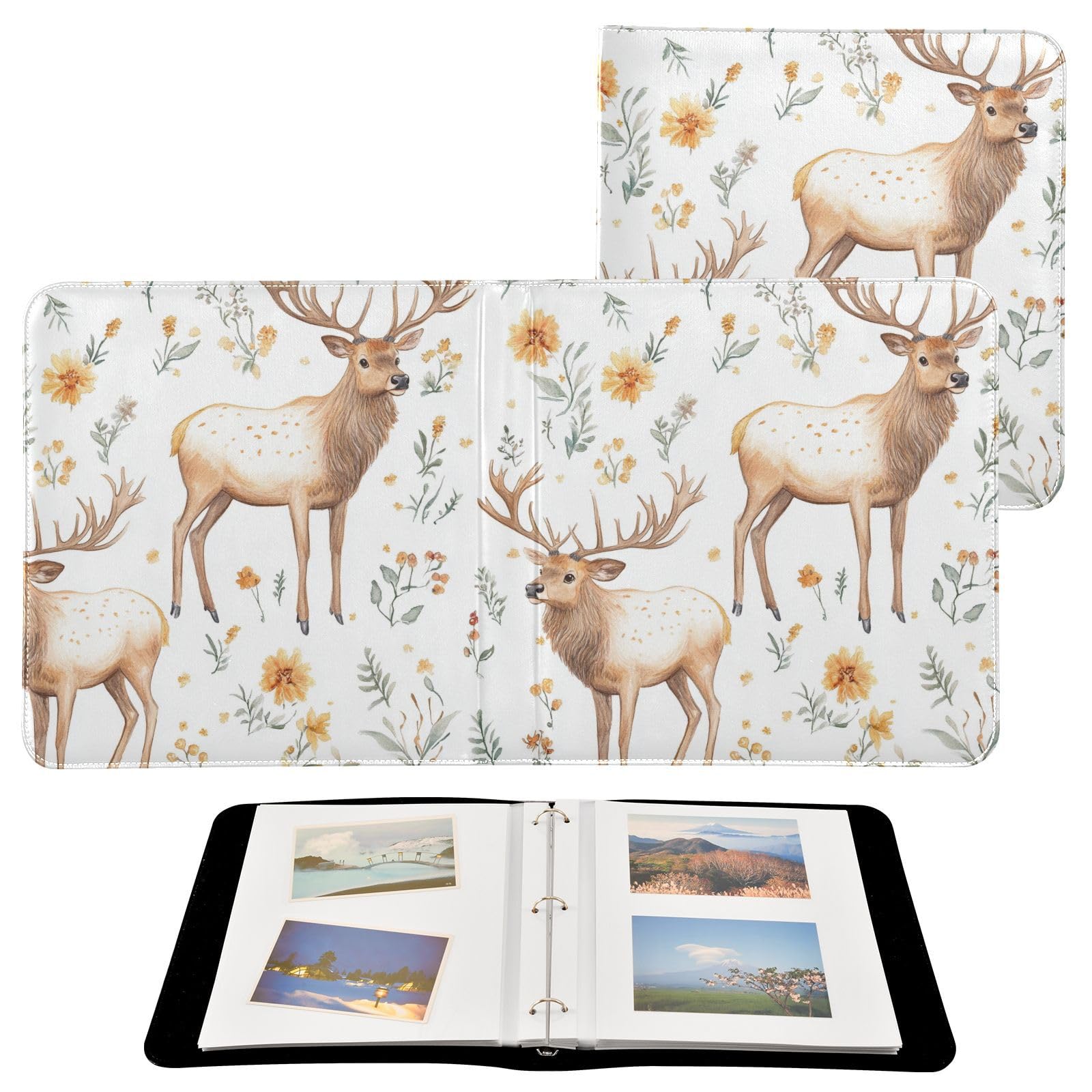 Álbumes familiares de alce de dibujos animados blancos para fotos, álbumes de fotos, autoadhesivos, para fotos de todos los tamaños, fotos de 4 x 6, 5 x 7, 6 x 8 pulgadas