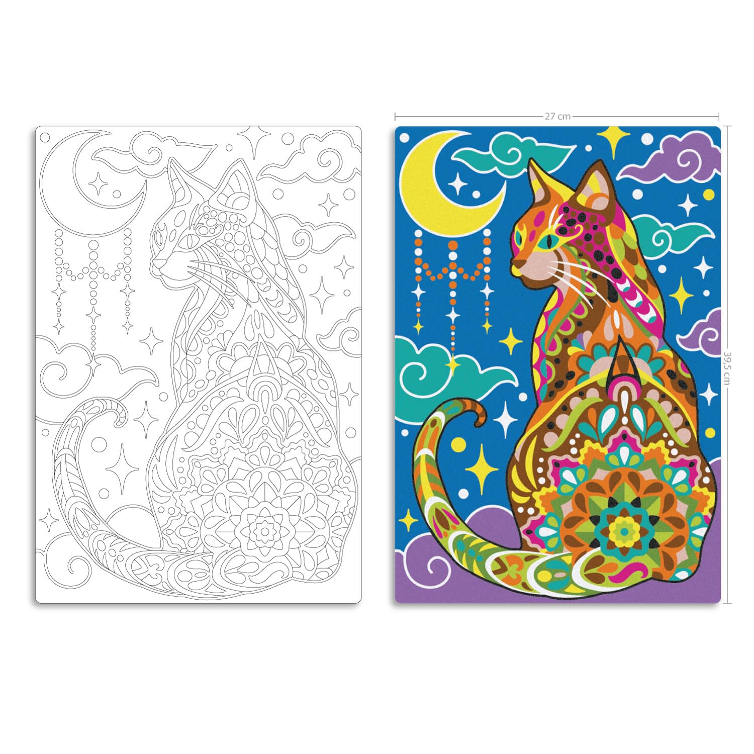 Sabbiarelli Sand-it For Fun – Maxi Set Mandala Chat 12-99 | Kit de Sand Art 100% Made in Italy avec Sable Coloré, 1 Poster Adhésif et Accessoires | Hobby Créatif Relaxant