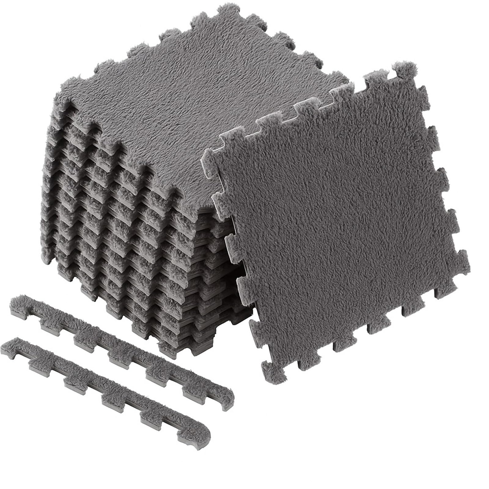 Pluszowa mata puzzlowa, Pluszowa mata podłogowa z pianki Puzzle 16 szt. Wielokolorowy dywanik blokujący Kwadraty z pianki EVA(Gray)