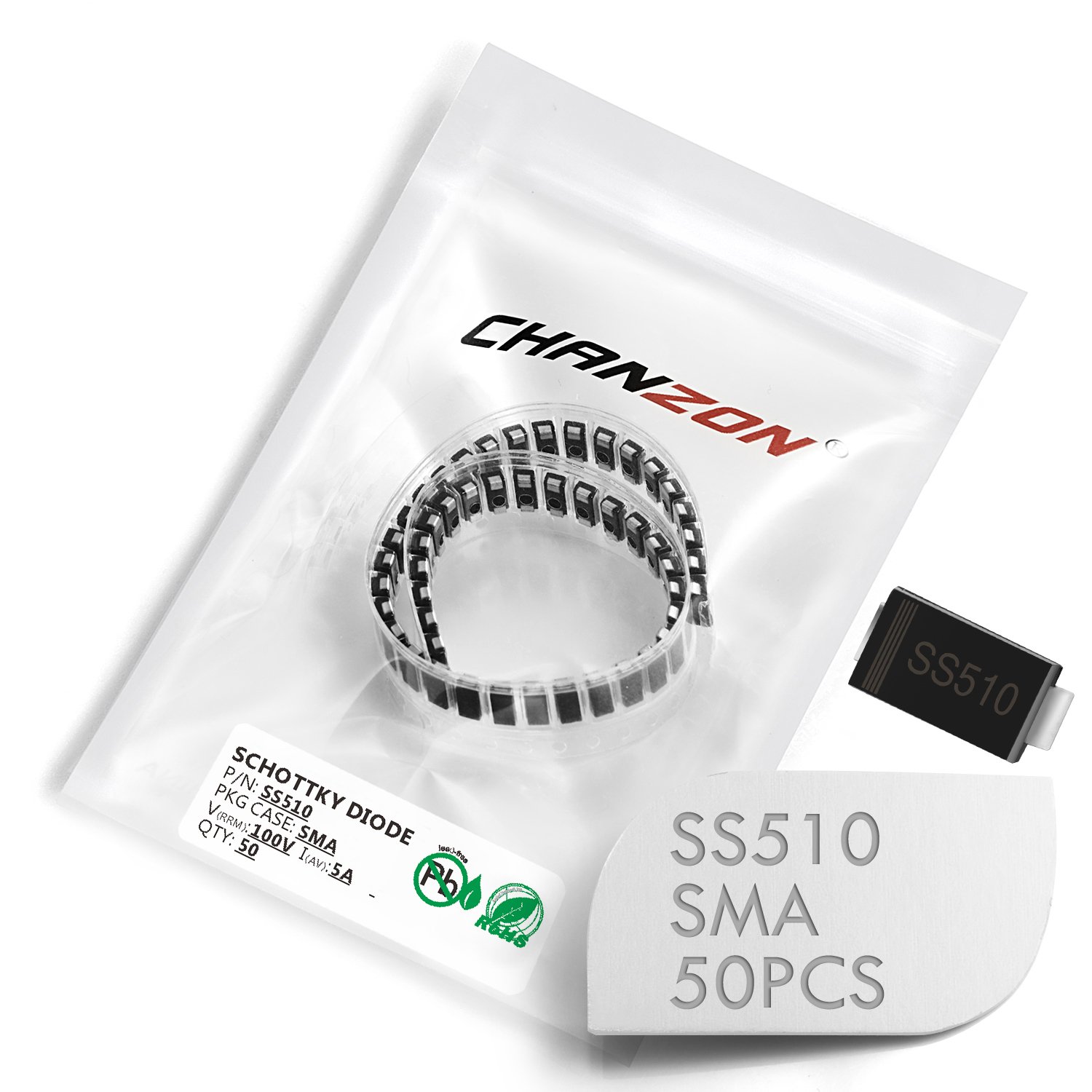 Lot De 50 Pièces) Chanzon SS510 SMD Schottky Barrière Redresseur Diodes 5A 100V SMB (DO-214AA) 5 Amp 100 Volt