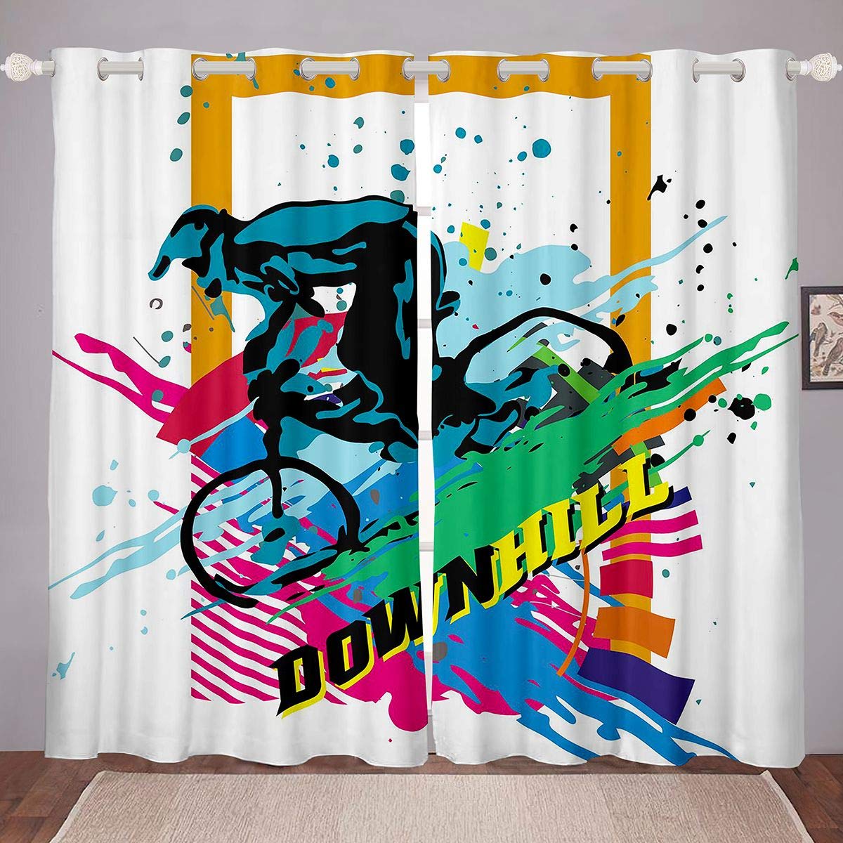 Homemissing Bicycle Rider Window Treatments Mountain Bike Curtain for Kids Boys Girls Teens Decor Extreme Sports Theme Window Drapes Colorful Tie Dye Cool Style Window Curtain W46*L54 — image 1