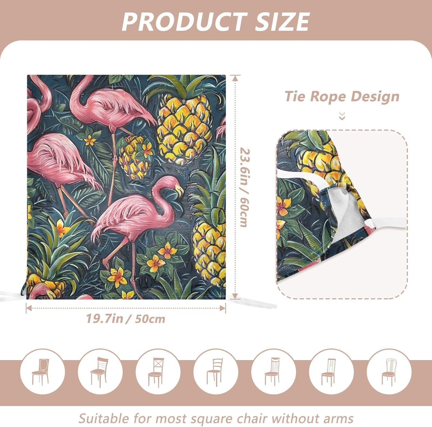 ALAZA Flamingo Pineapples Flowers Chair Back Cover Set of 6, Washable Reusable Removable Chair Slipcovers Decorative Chair Cover for Home Kitchen Wedding Party