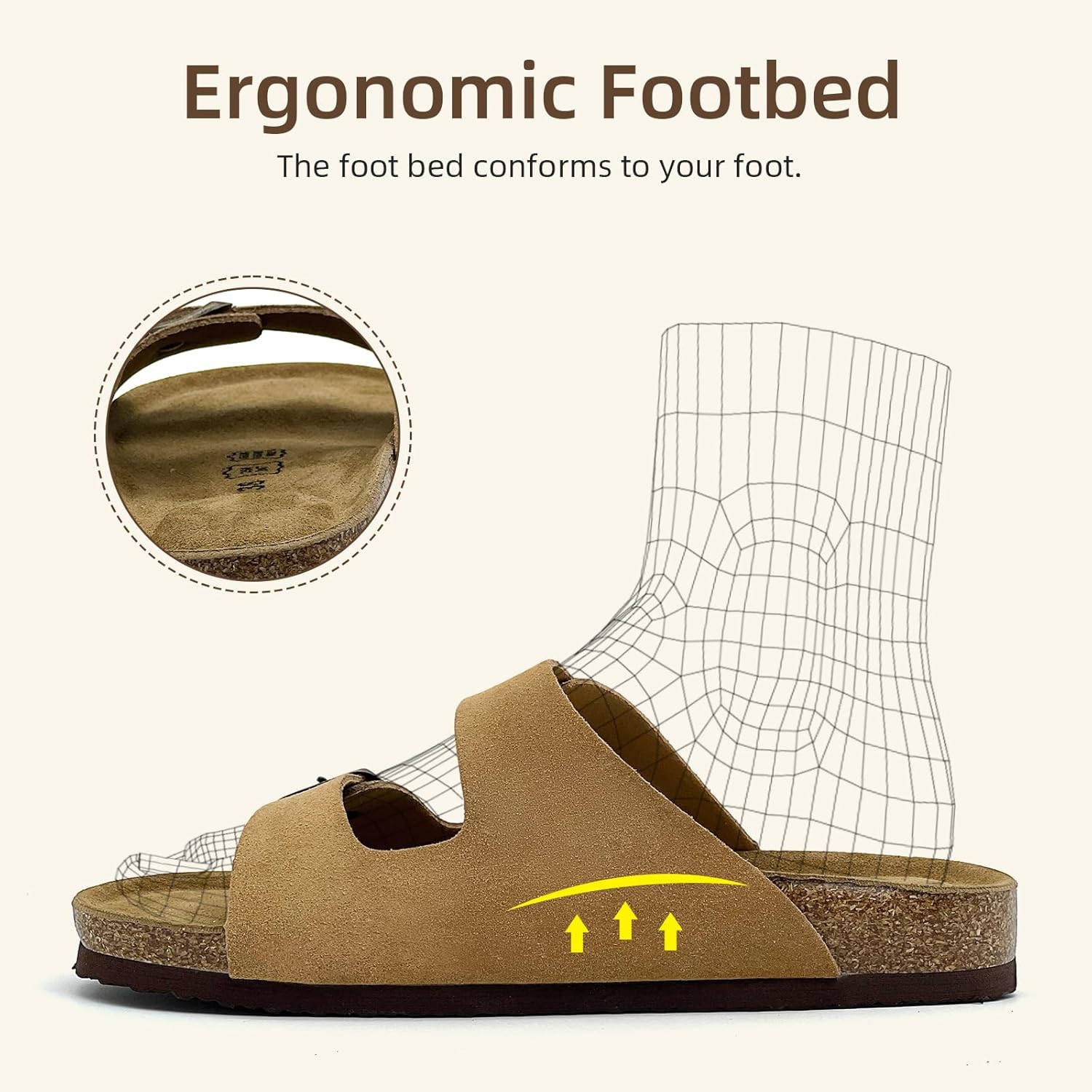 Unisex Two-Buckle Cork Footbed Slide Sandals - Orthotic Arch Support, Non-Slip Sole, All-Day Comfort for Daily Wear, Running Errands, Beach, Pool & Office Casual
