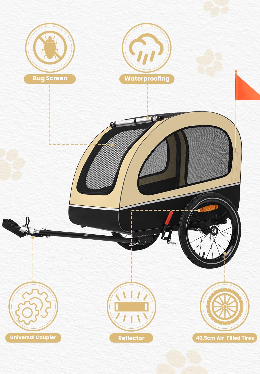 Remorque Velo Chien, Remorque Transport Chien, Remorque vélo pour Petits et Moyens Chiens de Moins de 40 kg