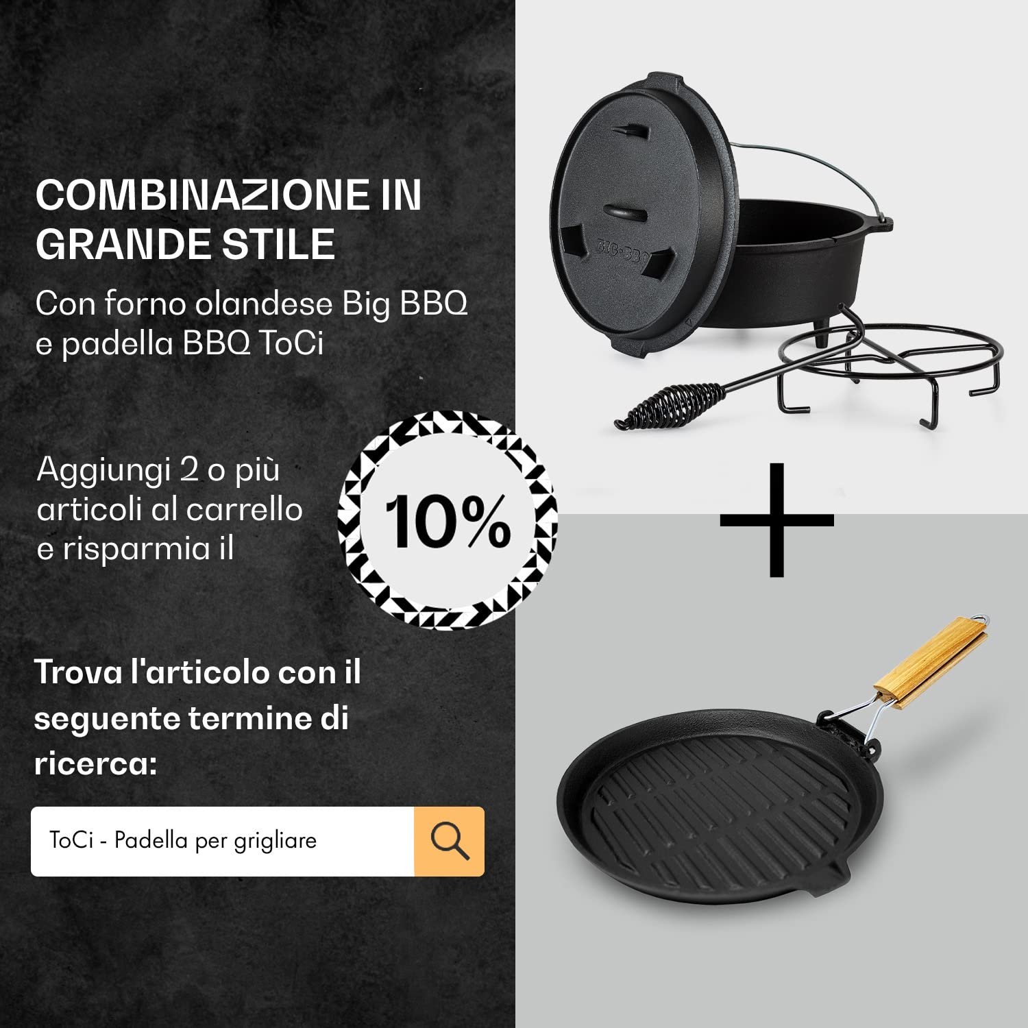 Griglia Dutch Oven in ghisa | Pentola in ghisa già rodata | Dutch oven di massima qualità con sollevatore coperchio | con e senza gambe, Ghisa, nero, 12er - 9.0qt - Füße