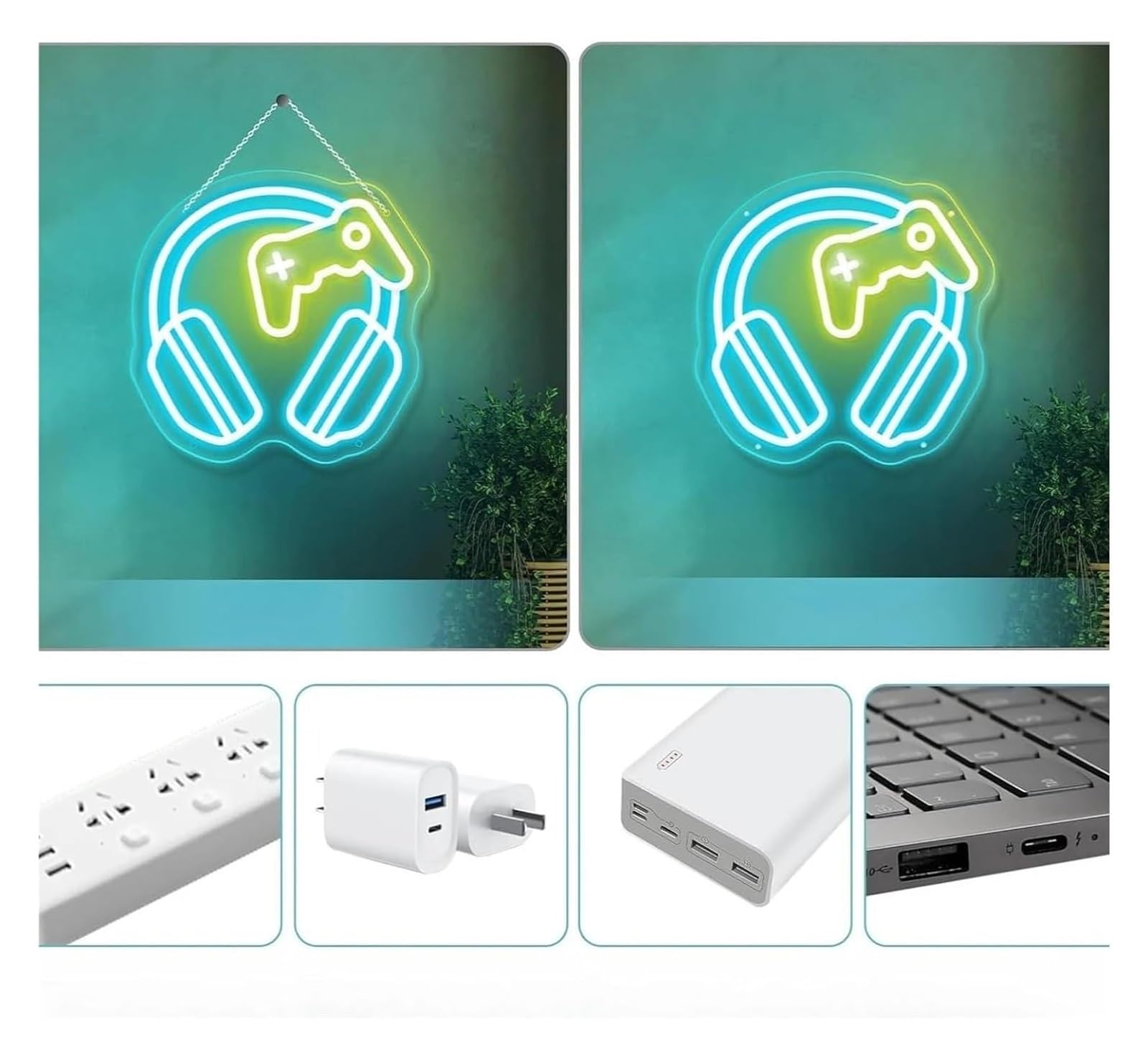 Letrero de neón con forma auricular, luz gamer para dormitorio, zona juegos, 30 x 29,3 cm