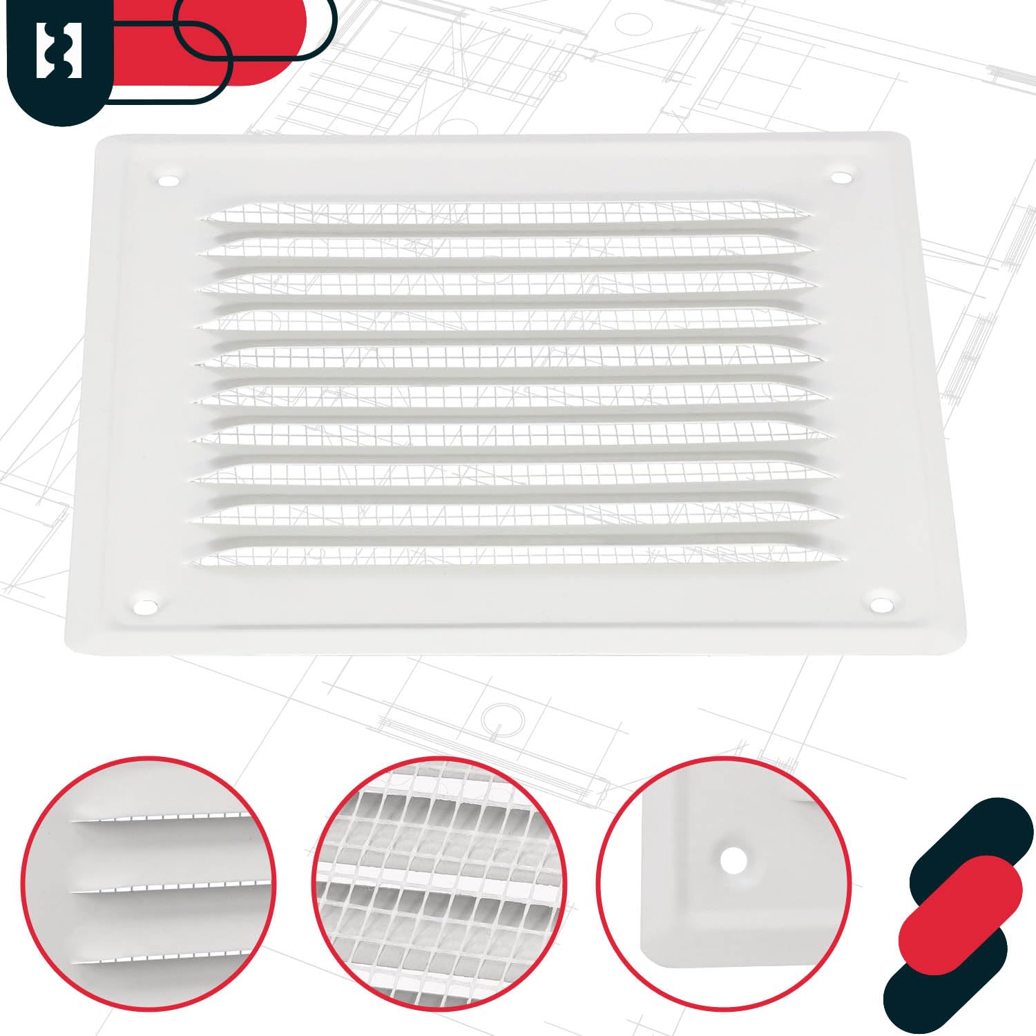 KOTARBAU® Griglia Aerazione Quadrata - Acciaio - 16.5x16.5 cm - Bianco - Griglia Ventilazione - con Rete Anti Insetti - Resistente Alla Corrosione