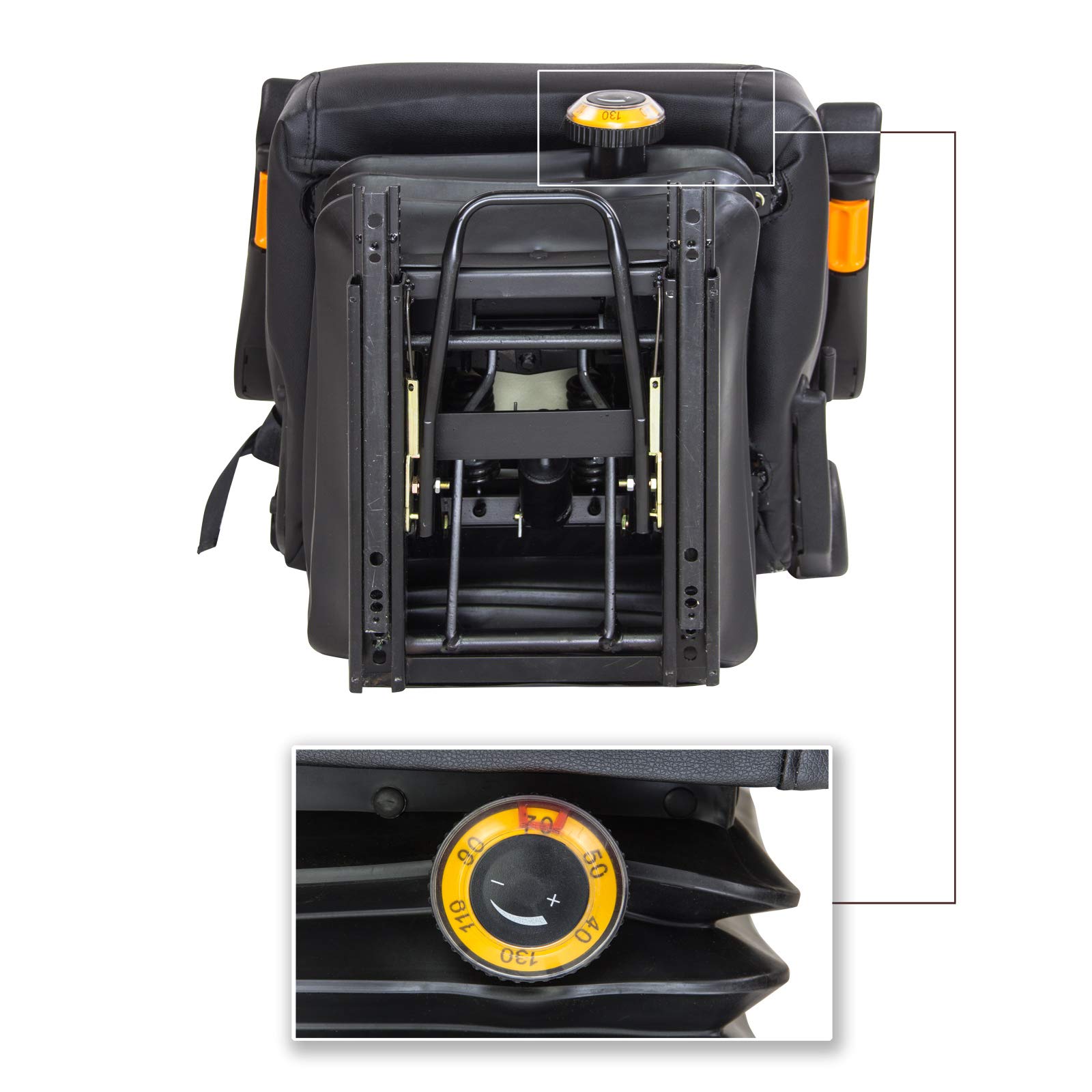 DEMA Universal Traktorsitz – Schleppersitz, Staplersitz, Baumaschinensitz – Bequem, Robust, Verstellbar – für Traktor, Schlepper, Arbeitsmaschine – Schwarz – mit Kopfstütze, Gurt und Armlehne