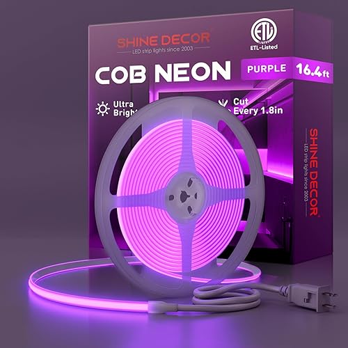 Miniatura 21 de Shine Decor Cuerda de Luces LED COB CA 120V, 800lm Ultra Brillante, IP65 Impermeable Resistente al Frío Tira de Neón ETL, Iluminación en Cinta Sin