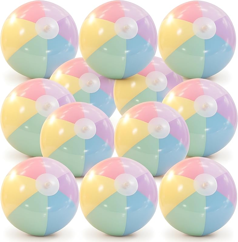 MiniInflat 24 Pcs Inflatable Pastel Beach Ball Bulk Kid,12 Inch | Macaron Beach Balls, Jumbo Big Small, for Adults Summer Swimming Pool, for Water Games Party Favor