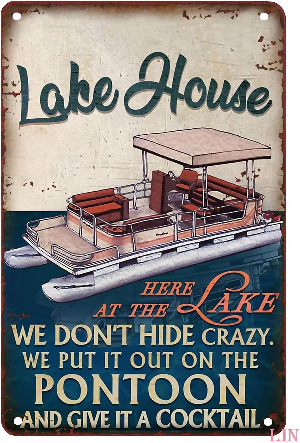 Kwqdozf F15 8X12 Inch Tin Sign Vintage Pontoon Boat Boating Poster Lake House Poster 8X