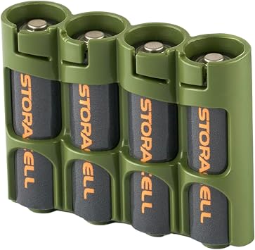 Storacell by Powerpax Slimline AA Battery Storage Caddy, Military Green - Holds 4 Batteries Not Included