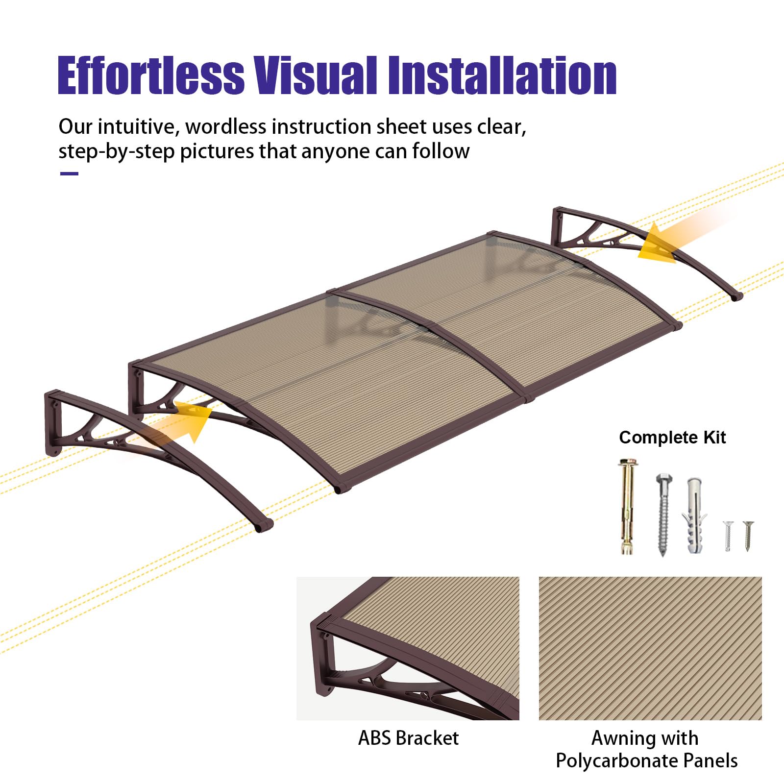 Vordach für Haustür 150 × 400 cm, Überdachung mit ABS-Halterungen, Vordach Regen-, Schnee- und UV-Schutz – Vielseitig für Eingang, Fenster & Terrasse
