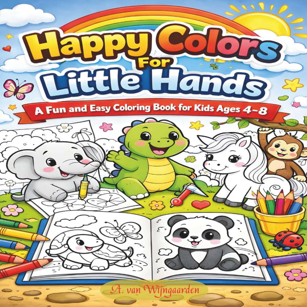 Happy colors for little hands: A fun and easy coloring book for kids ages 4-8