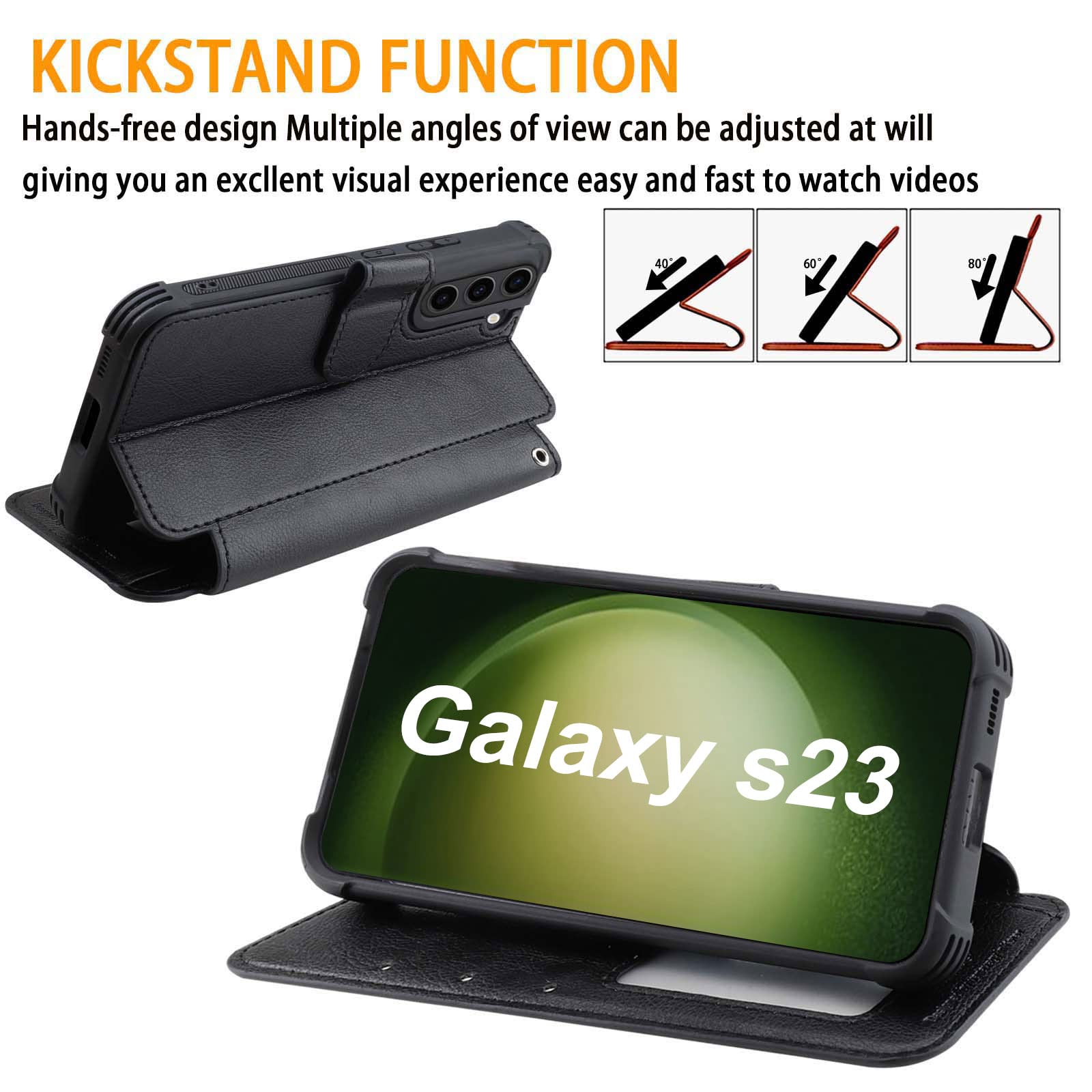 VANAVAGY Compatible for Galaxy S23 Wallet Case, 12ft Drop Protection, RFID Blocking PU Leather Flip Cover - Image 4