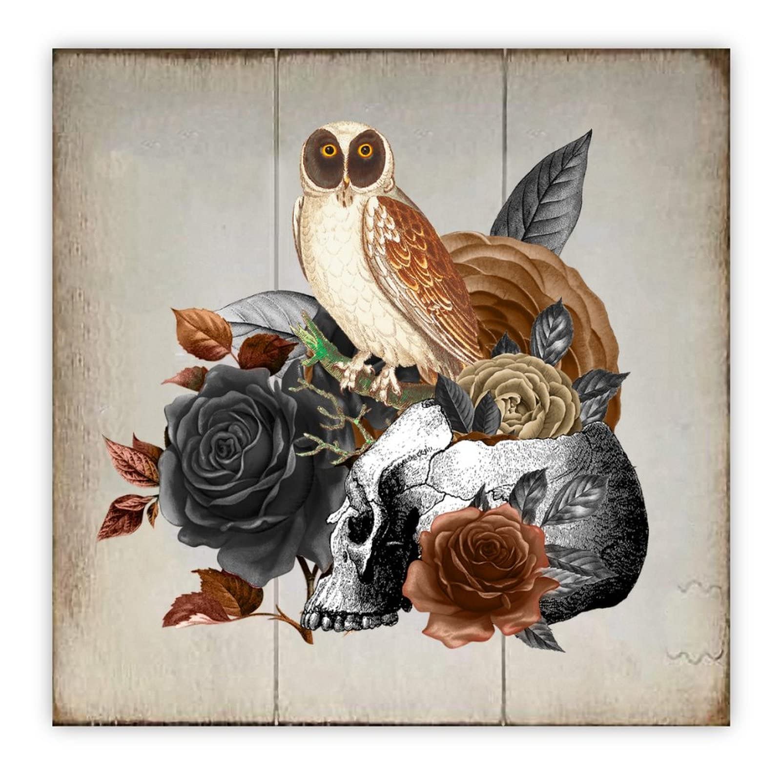 Panneau mural en bois Halloween tête de mort décor marron 30x30