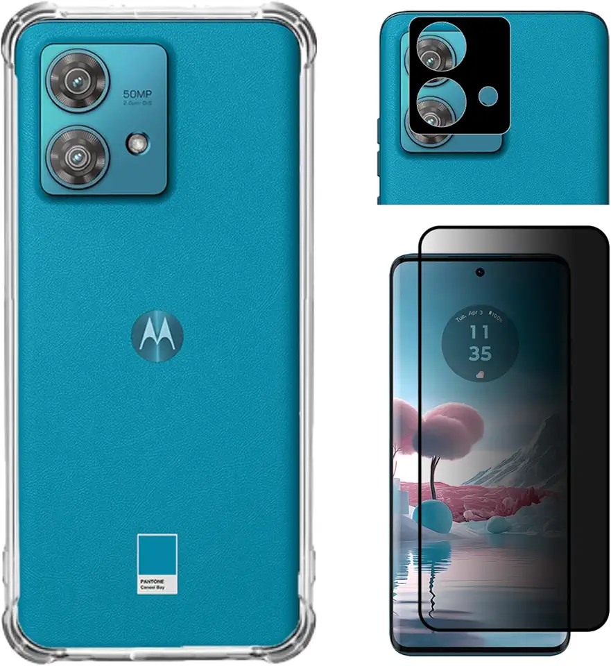 COMBO Película Privacidade 3D + Capa Anti-Impacto + Pelicula Câmera para Moto Edge 40 Neo - (Tela 6.55) - Champions Rox