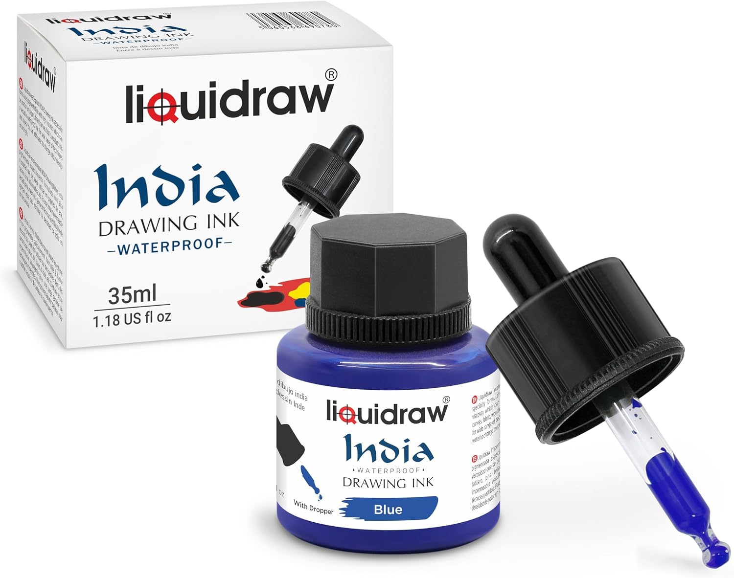 Liquidraw Waterproof Colored Drawing Ink with Dropper | 10 x 1.18 fl oz (35 ml) Bottles | Set of Assorted Colors | India Ink for Calligraphy, Pens & Dip Pens | Ideal for Drawing, Writing & Art Project